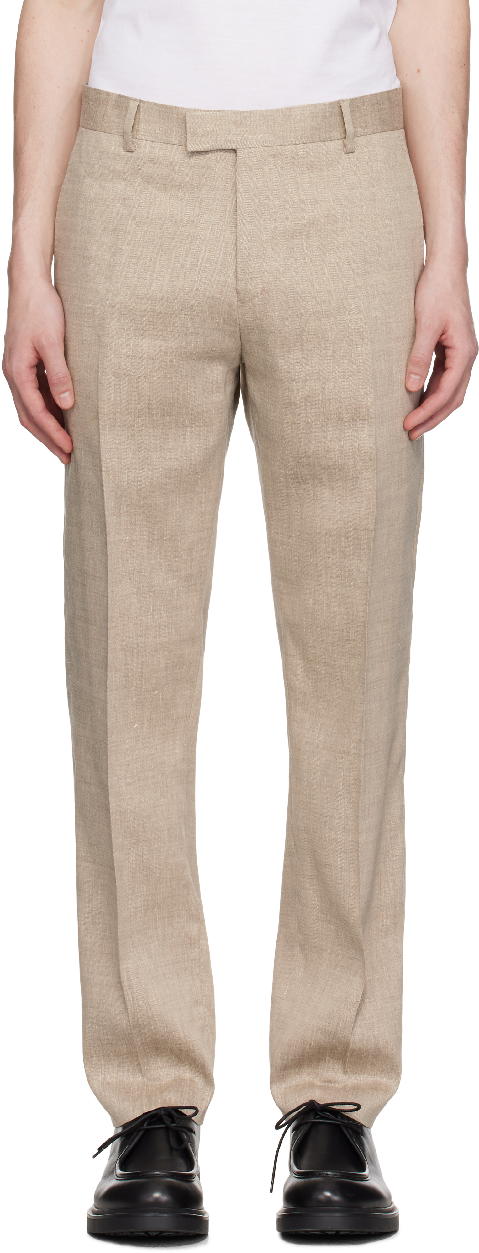 Beige Tense Linen Blend Trousers