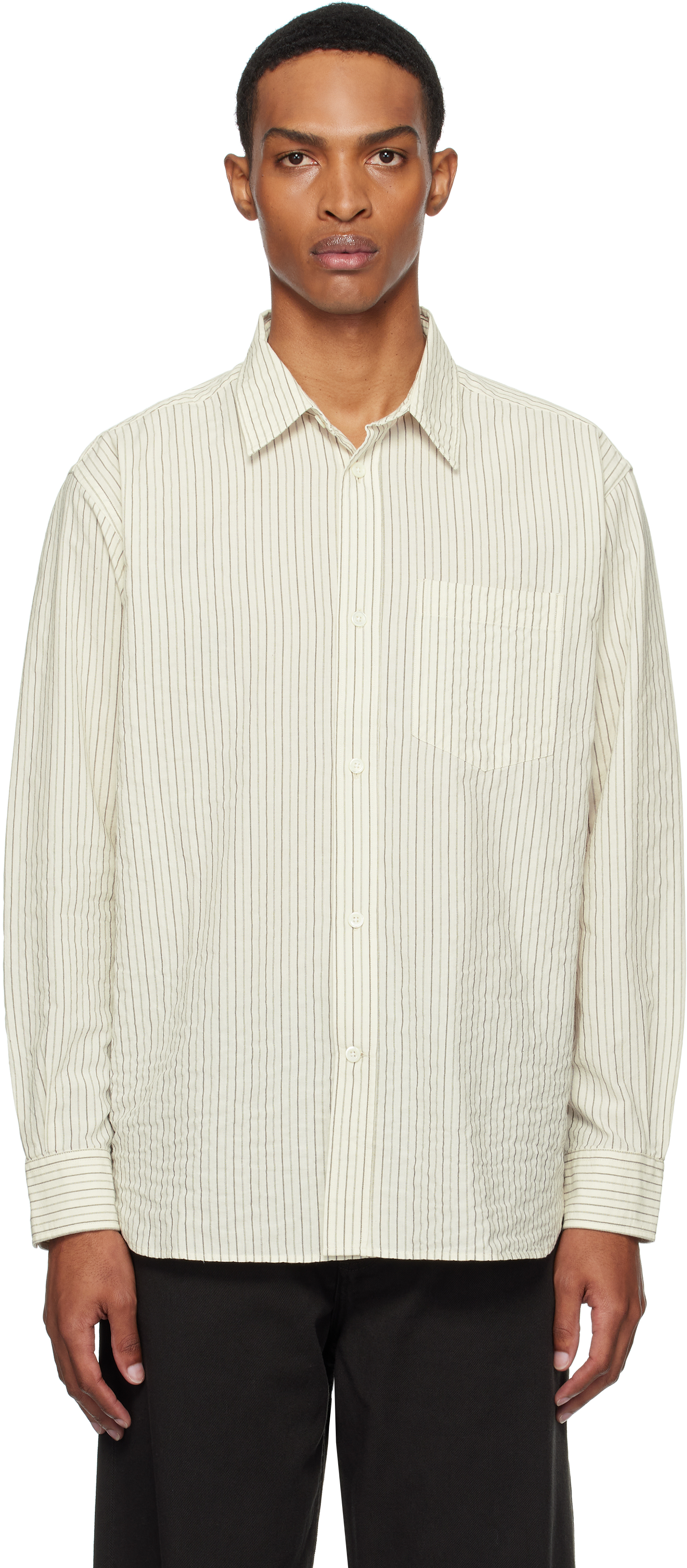 Beige Mo Oversized Striped Shirt