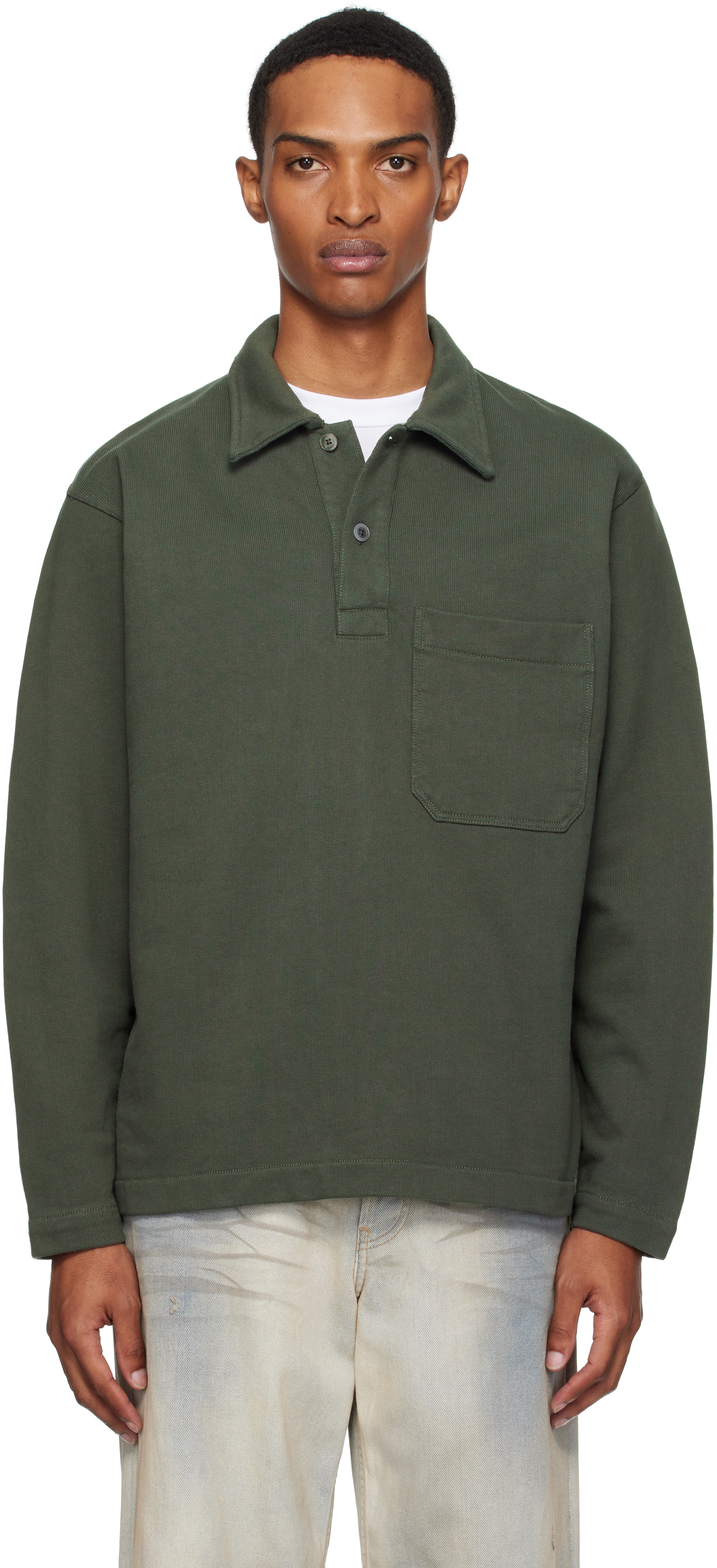 Norse Projects Green Fraser Relaxed Organic Loopback Ls Polo