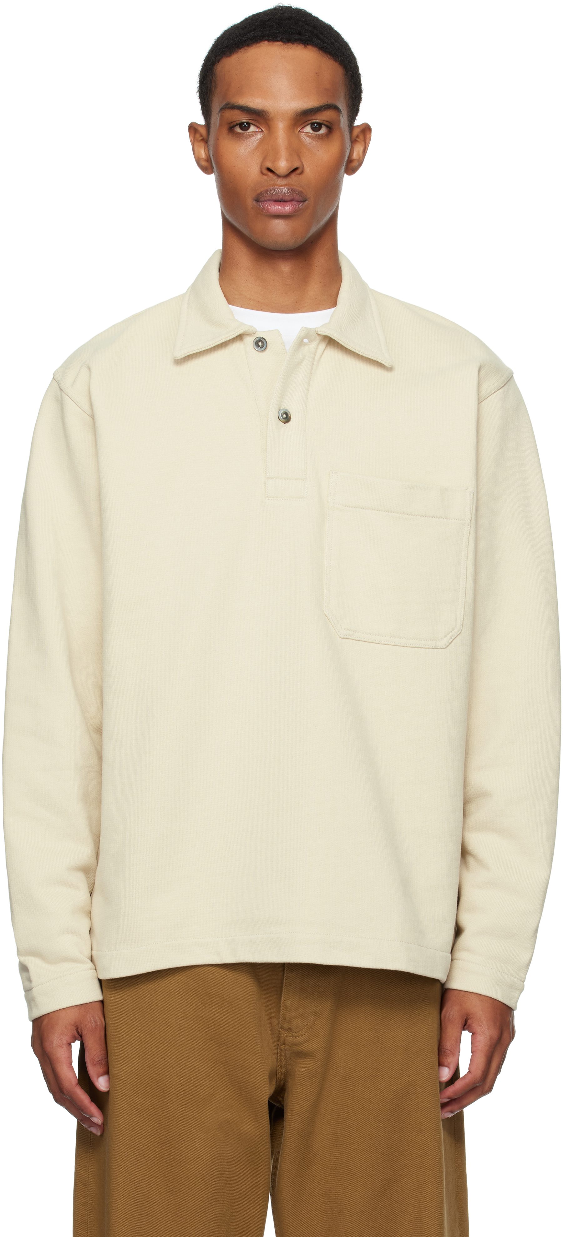 Norse Projects Beige Fraser Relaxed Organic Loopback Ls Polo