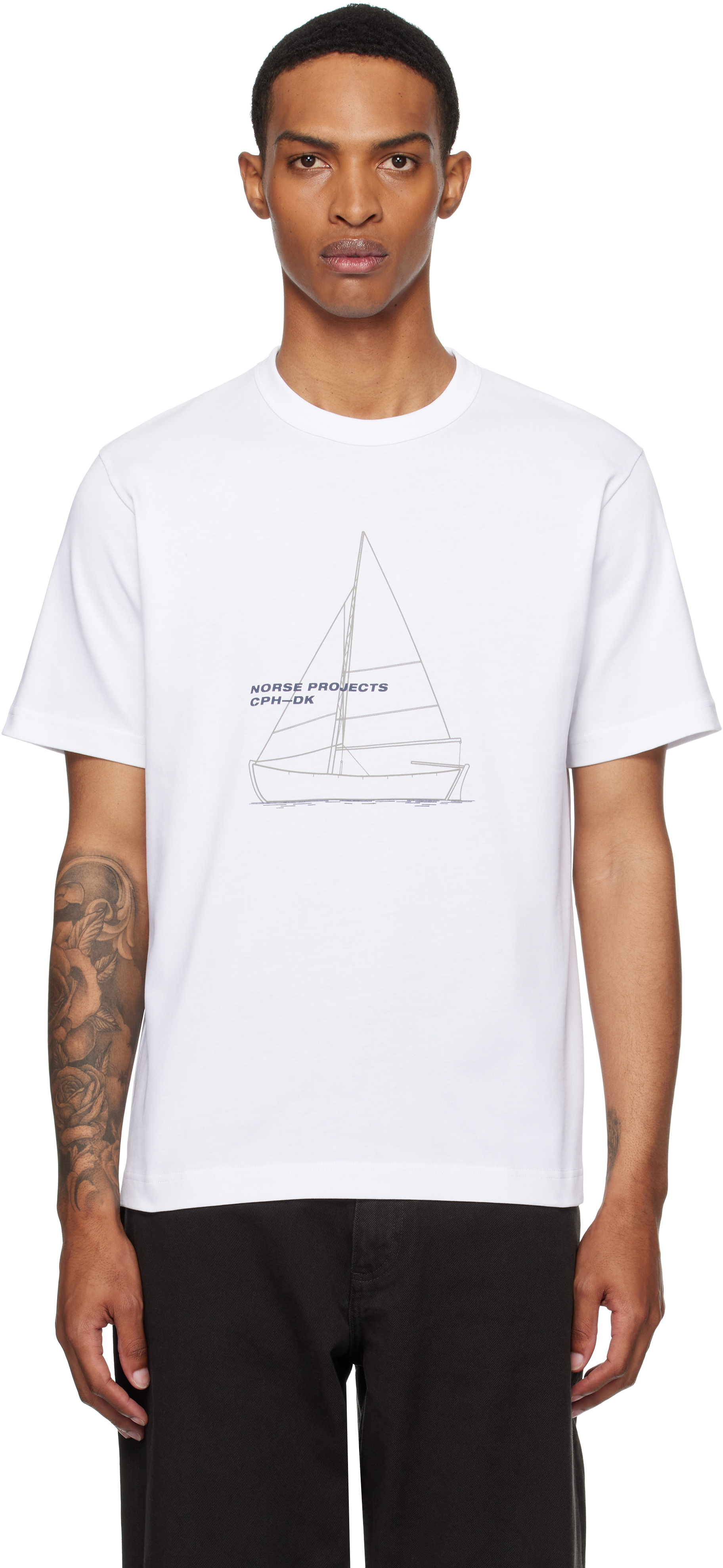Norse Projects White Holger Organic Boat Print T-shirt