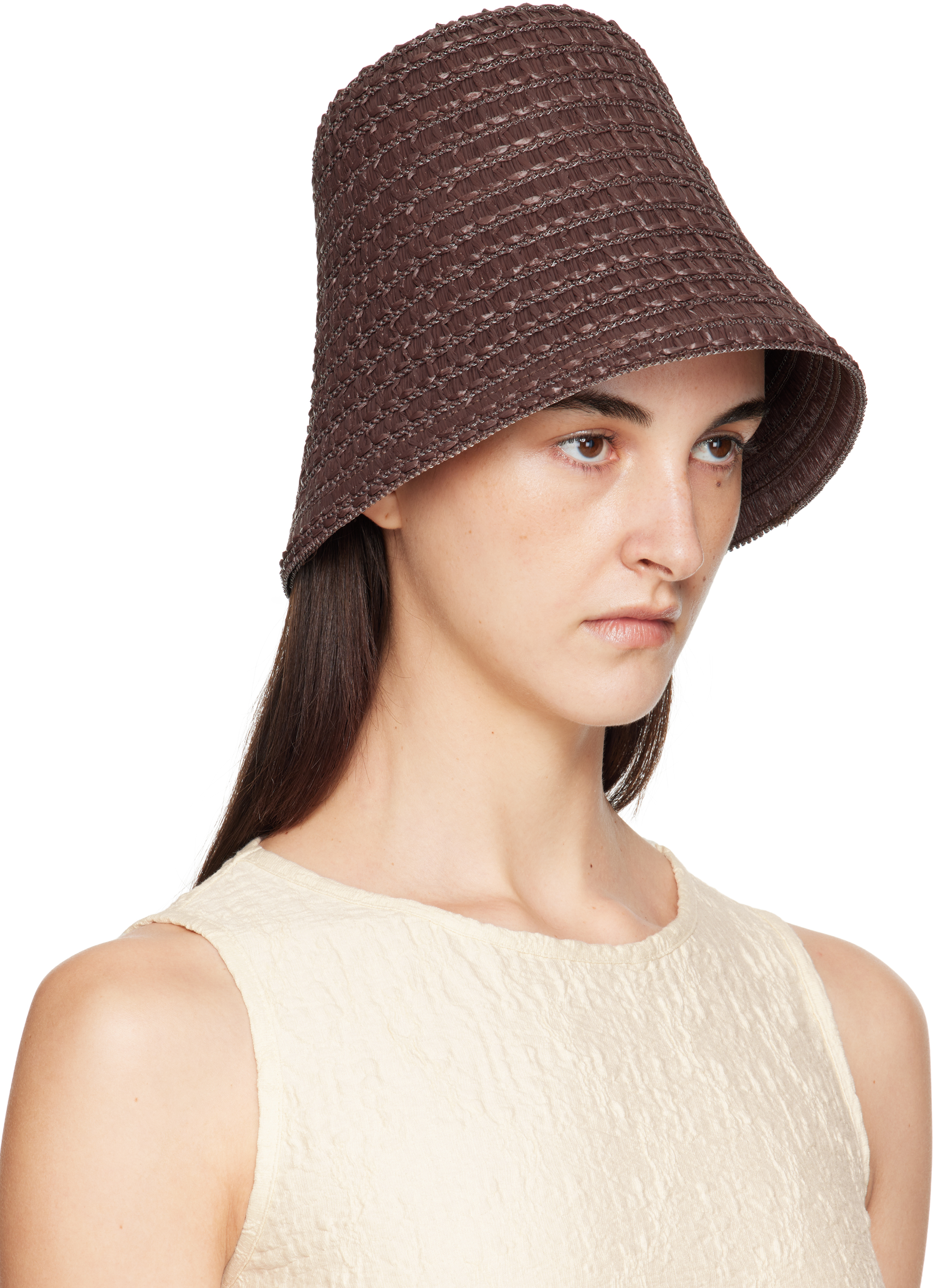 Max Mara Woven Wide Brim Hat For Summer In Brown