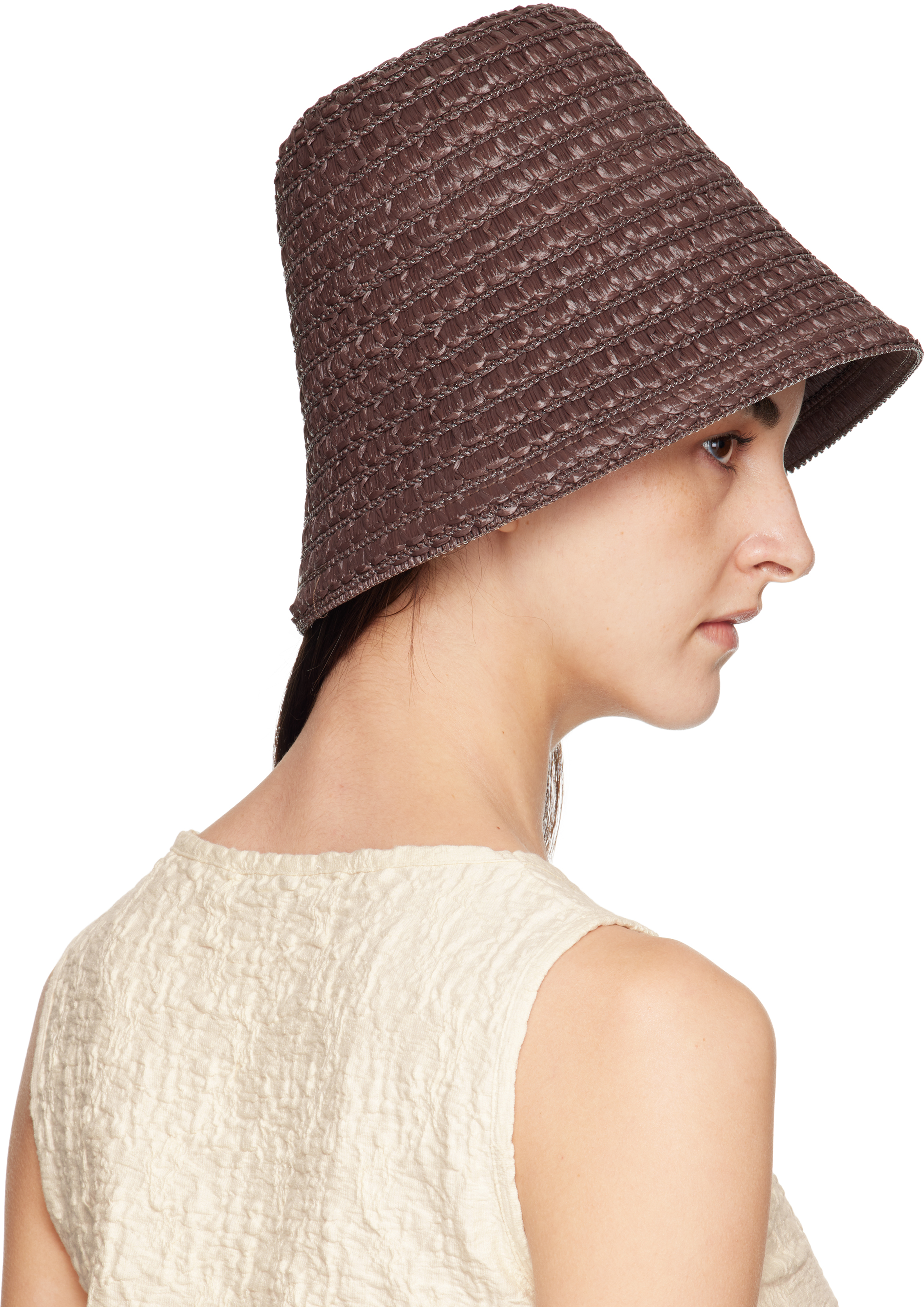 Max Mara Woven Wide Brim Hat For Summer In Brown