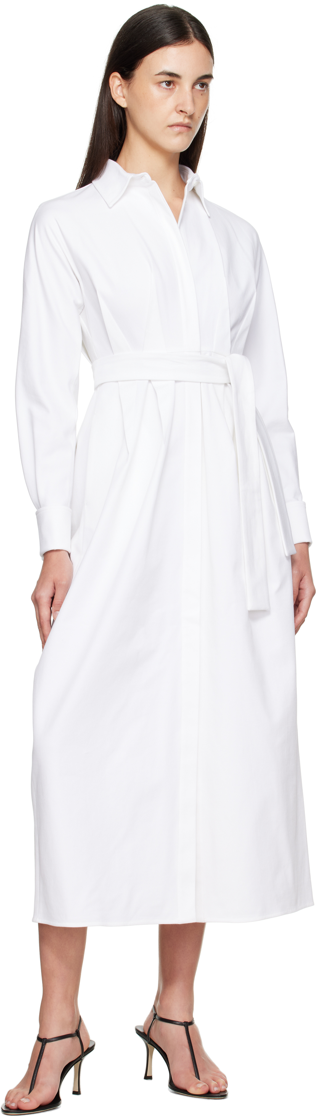 Max Mara Cotton-blend Twill Wrap Dress In White