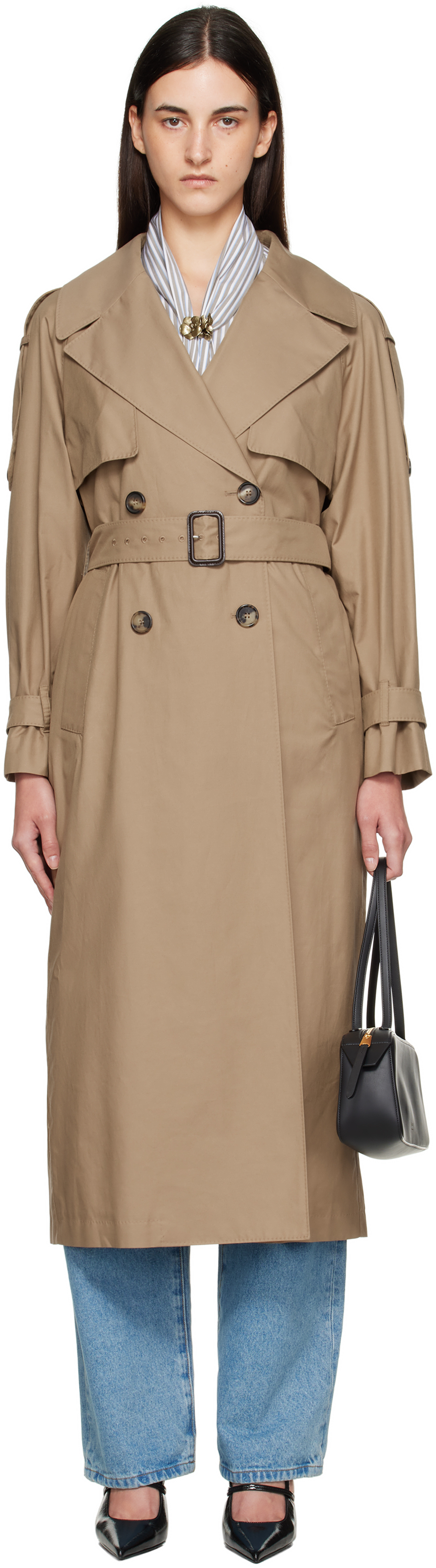 Max Mara Tan Otello Trench Coat In Multi