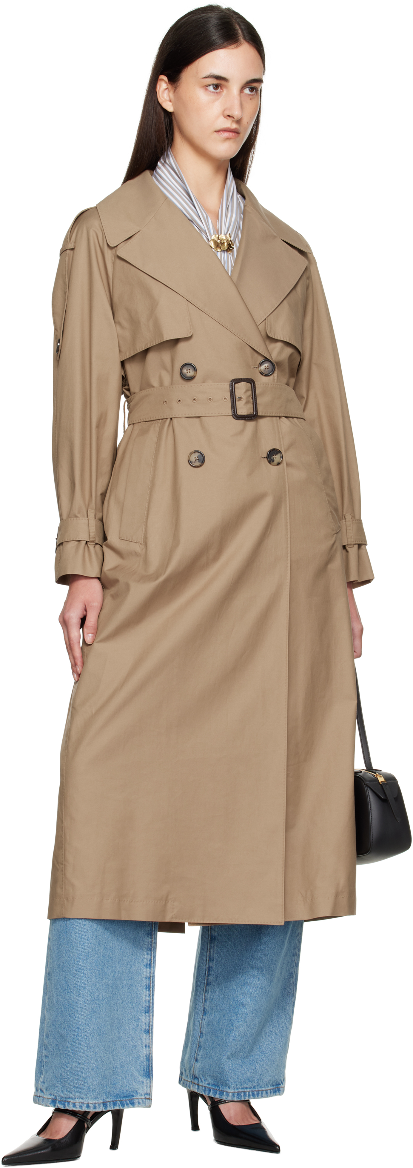 Max Mara Tan Otello Trench Coat In Multi