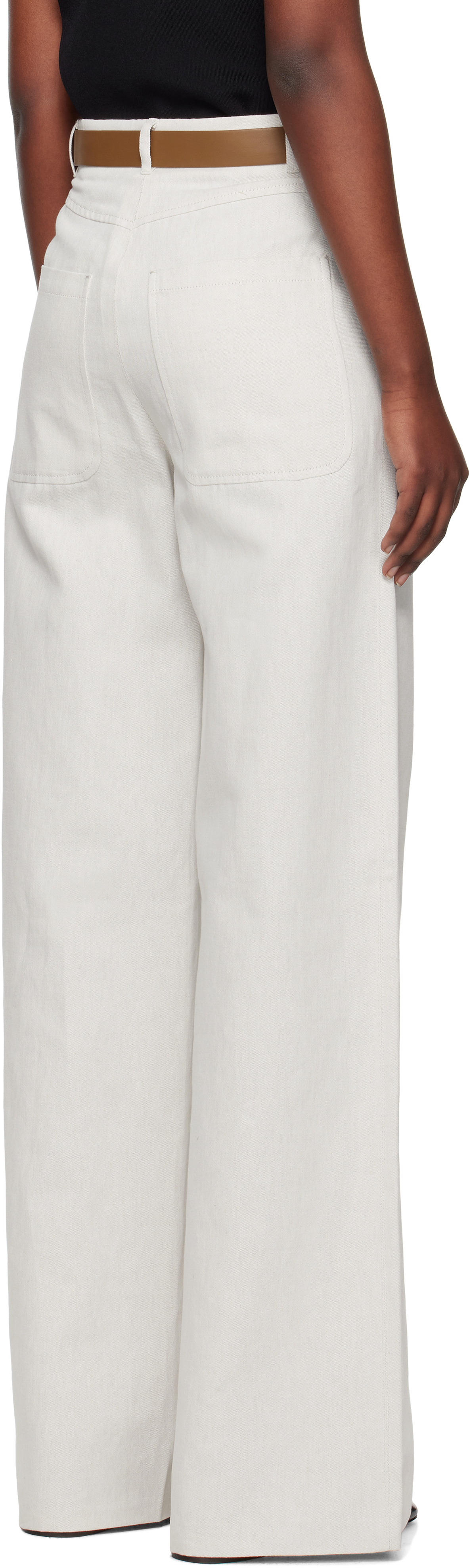 Max Mara Murge Trousers In White Cotton And Linen With Belt In 004 Beige