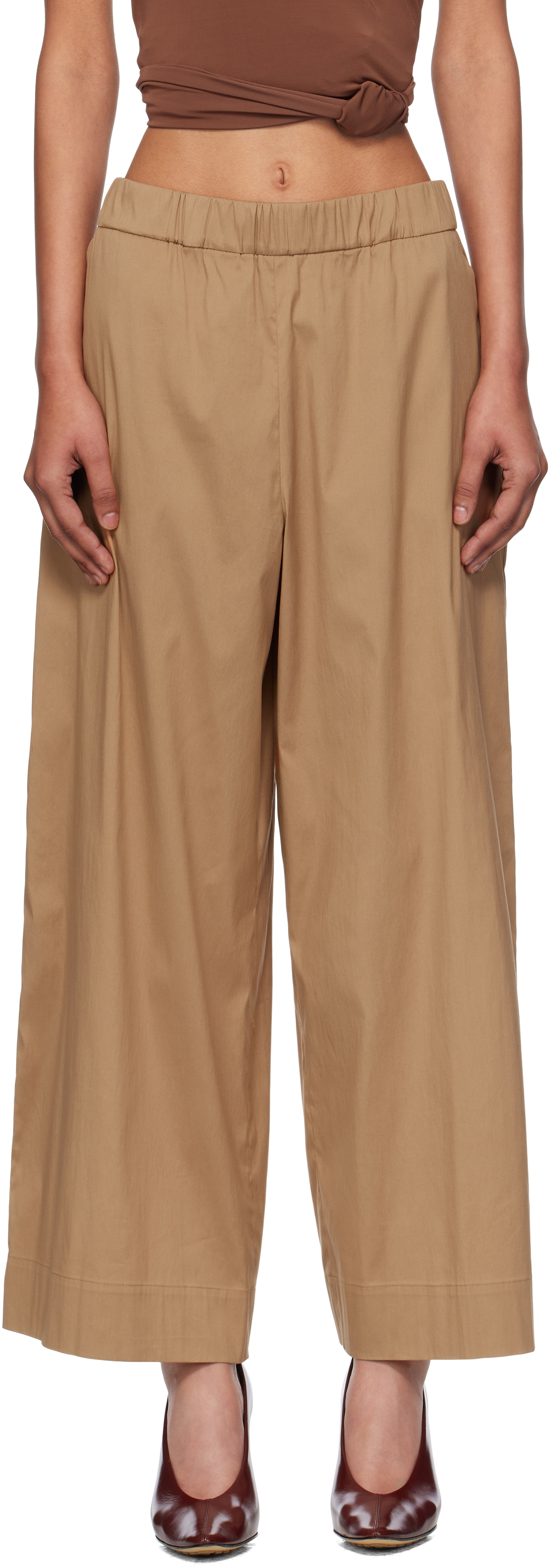 【関税込み】Max Mara ベージュ Rio ロング トラウザーズ Max Mara: ベージュ Rio ロング トラウザーズ | SSENSE 日本