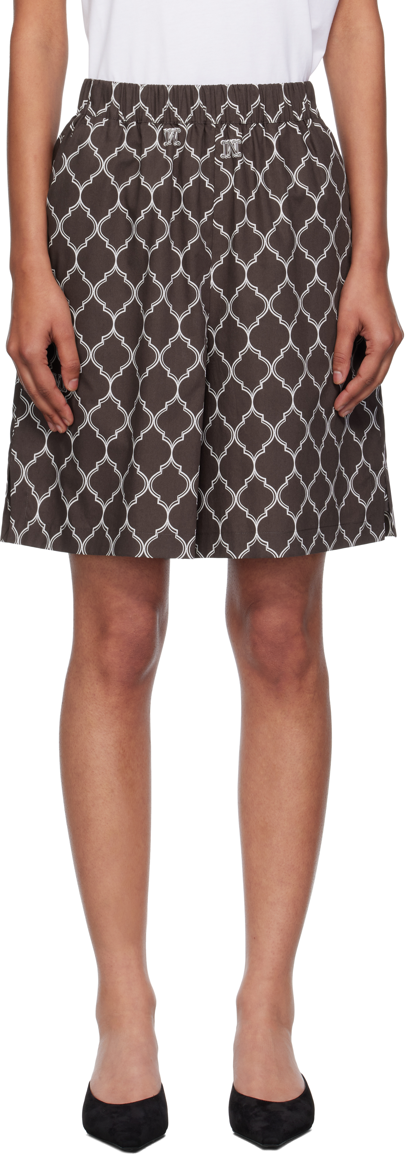 Max Mara Brown & White Ululato Shorts In Brown