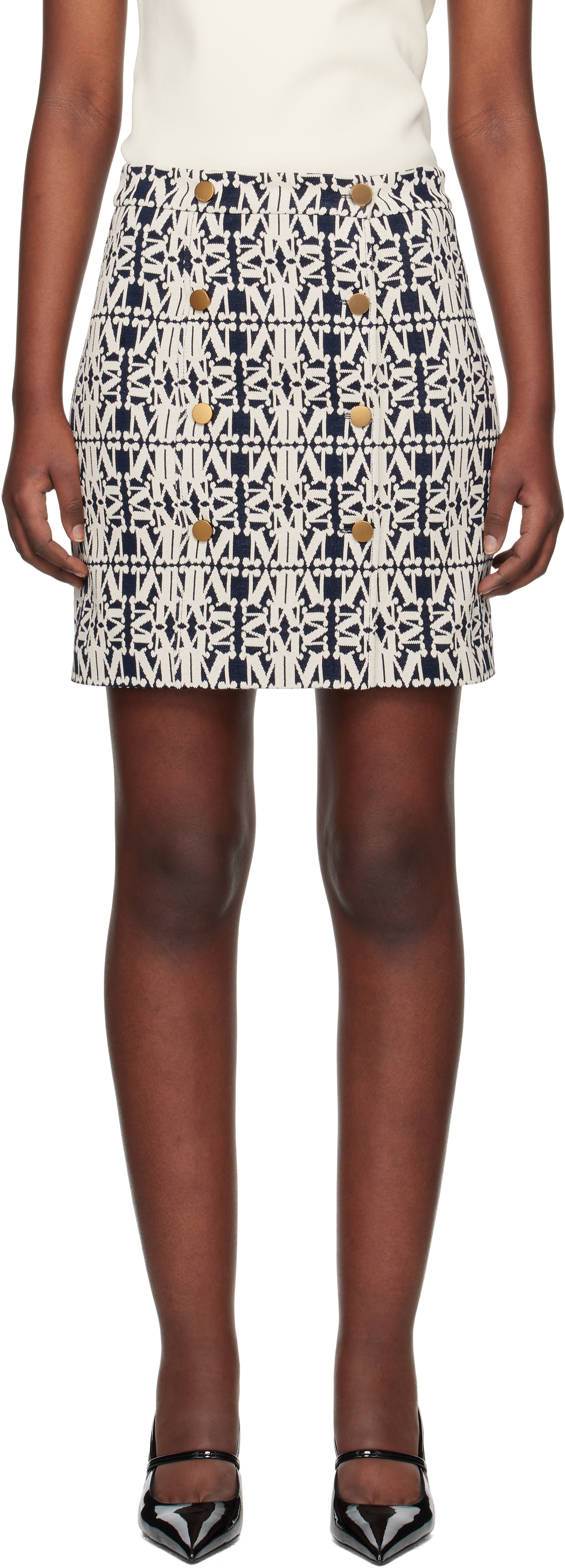 ミニスカート Max Mara Black And White Jacquard Riber Miniskirt Max Mara Black And White Jacquard Riber Miniskirt In Bianco