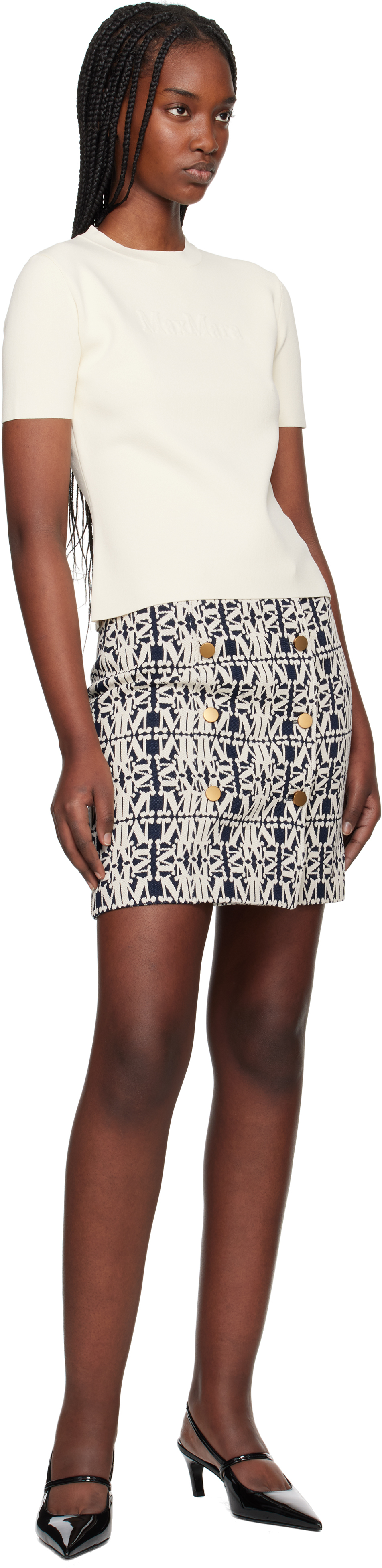 ミニスカート Max Mara Black And White Jacquard Riber Miniskirt Max Mara Black And White Jacquard Riber Miniskirt In Bianco