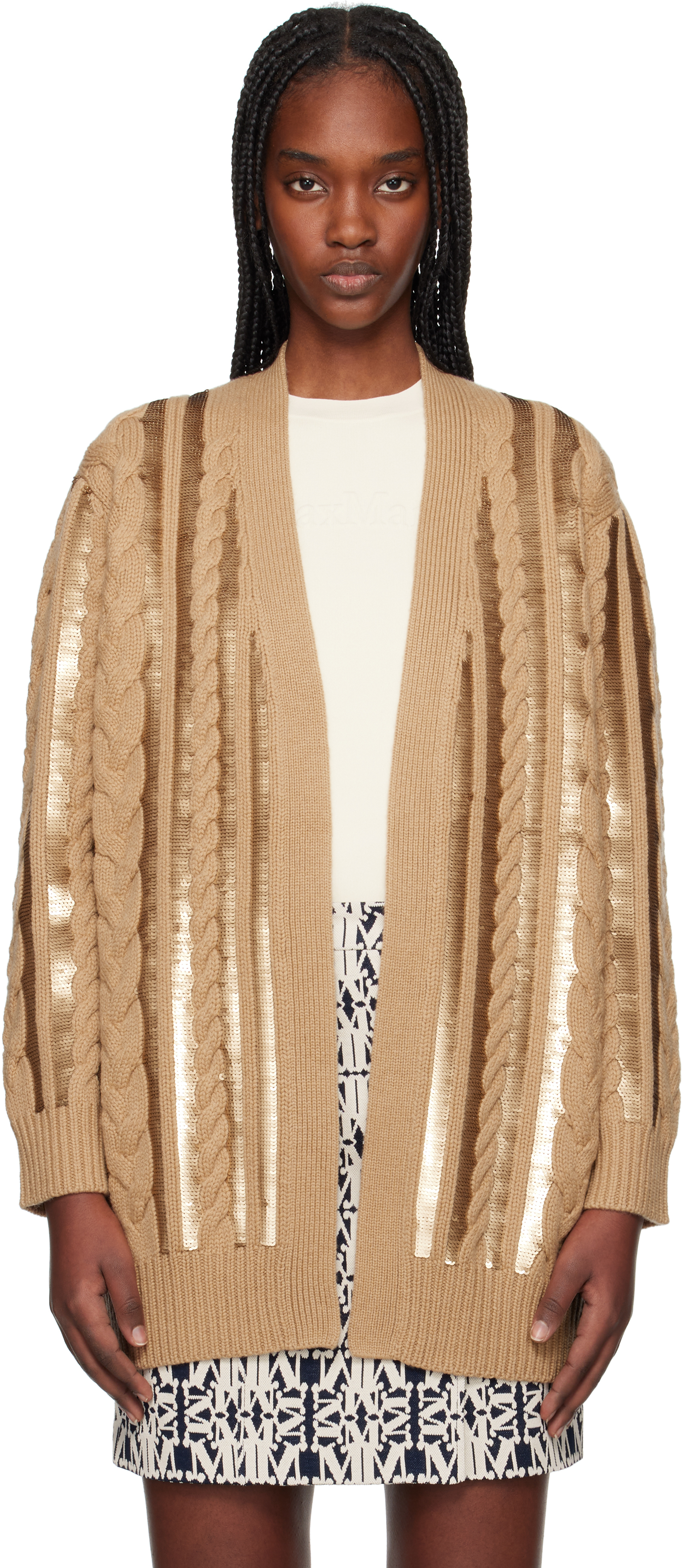 Max Mara Tan Mirco Cardigan In 005 Camel
