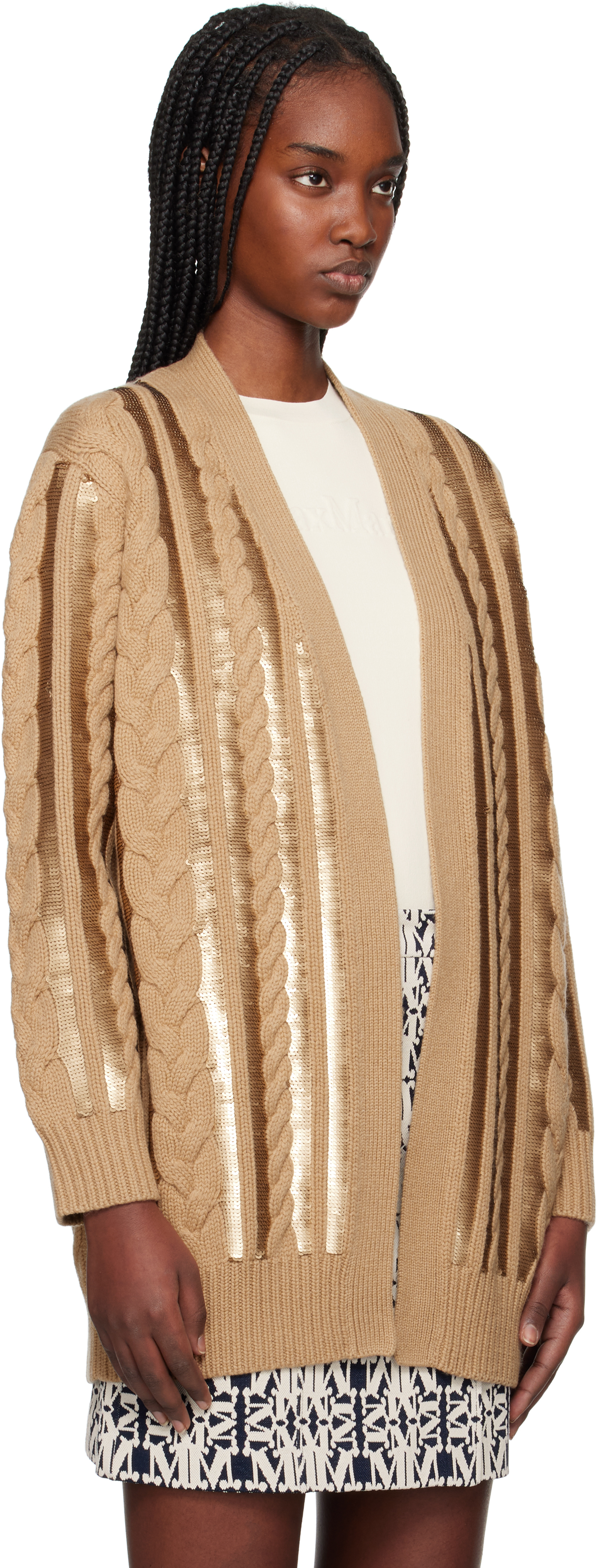 Max Mara Tan Mirco Cardigan In 005 Camel