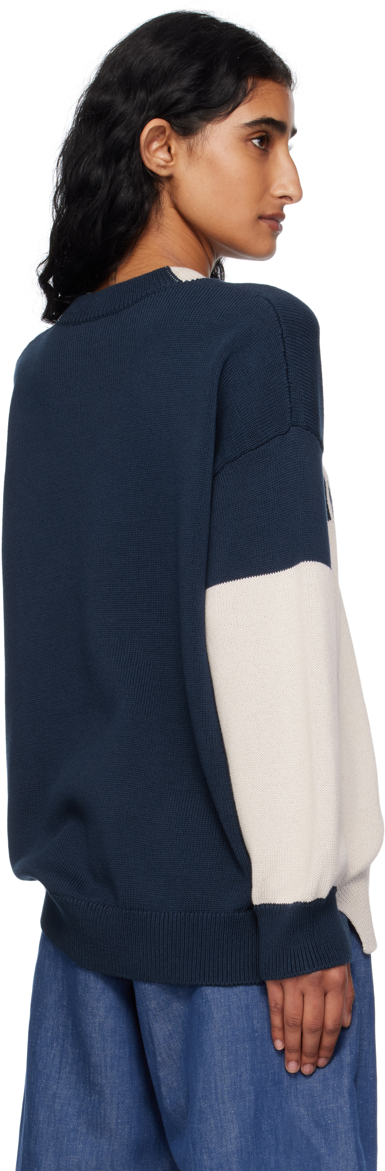 Max Mara Off-white & Navy Luigi Sweater In Blue