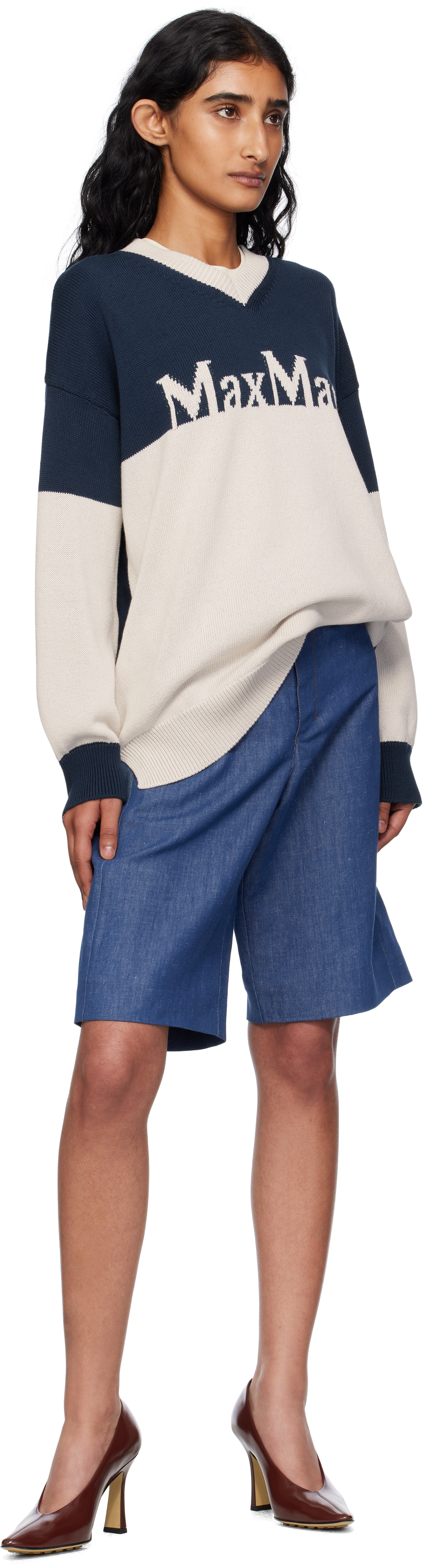 Max Mara Off-white & Navy Luigi Sweater In Blue