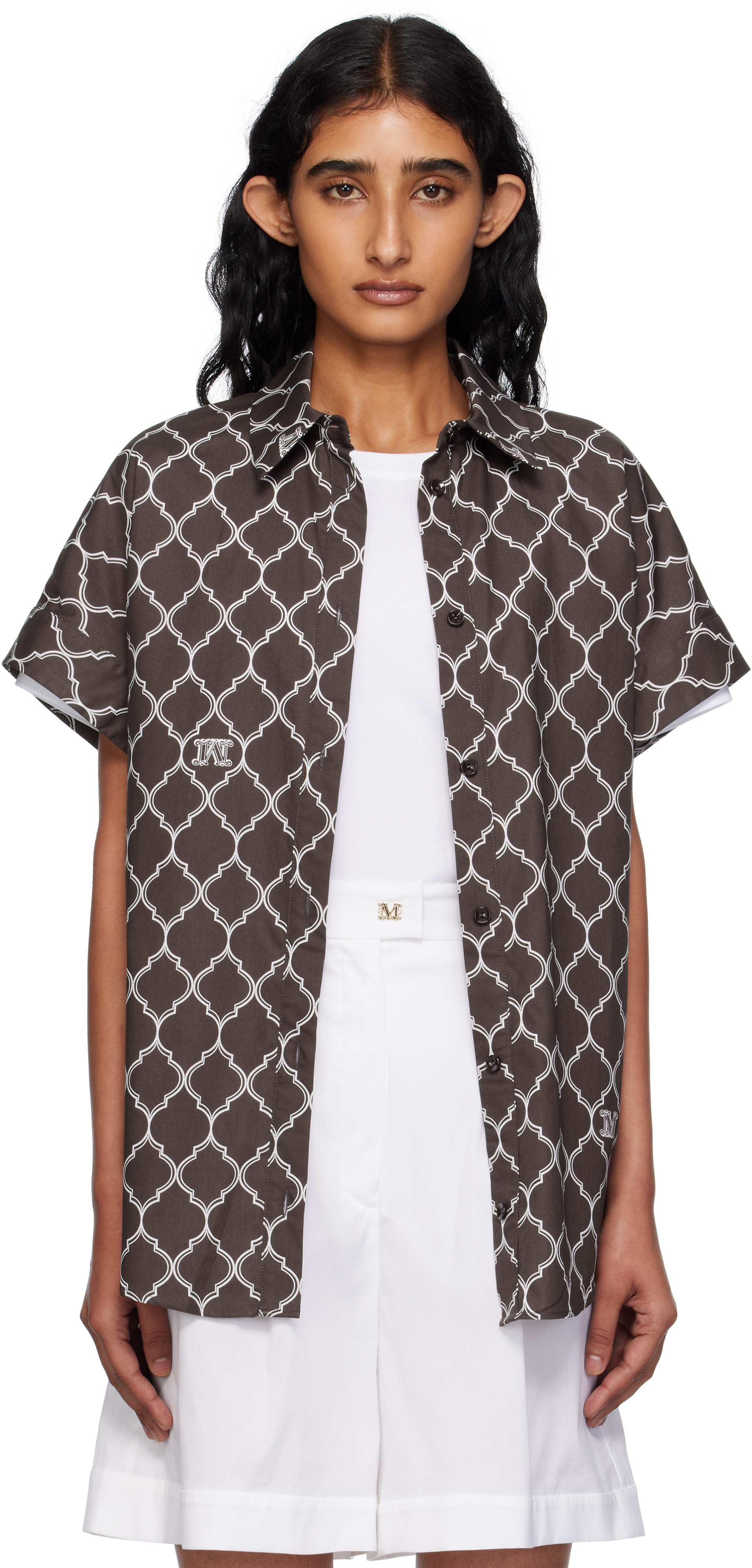 Max Mara Brown & White Sponda Shirt In Brown