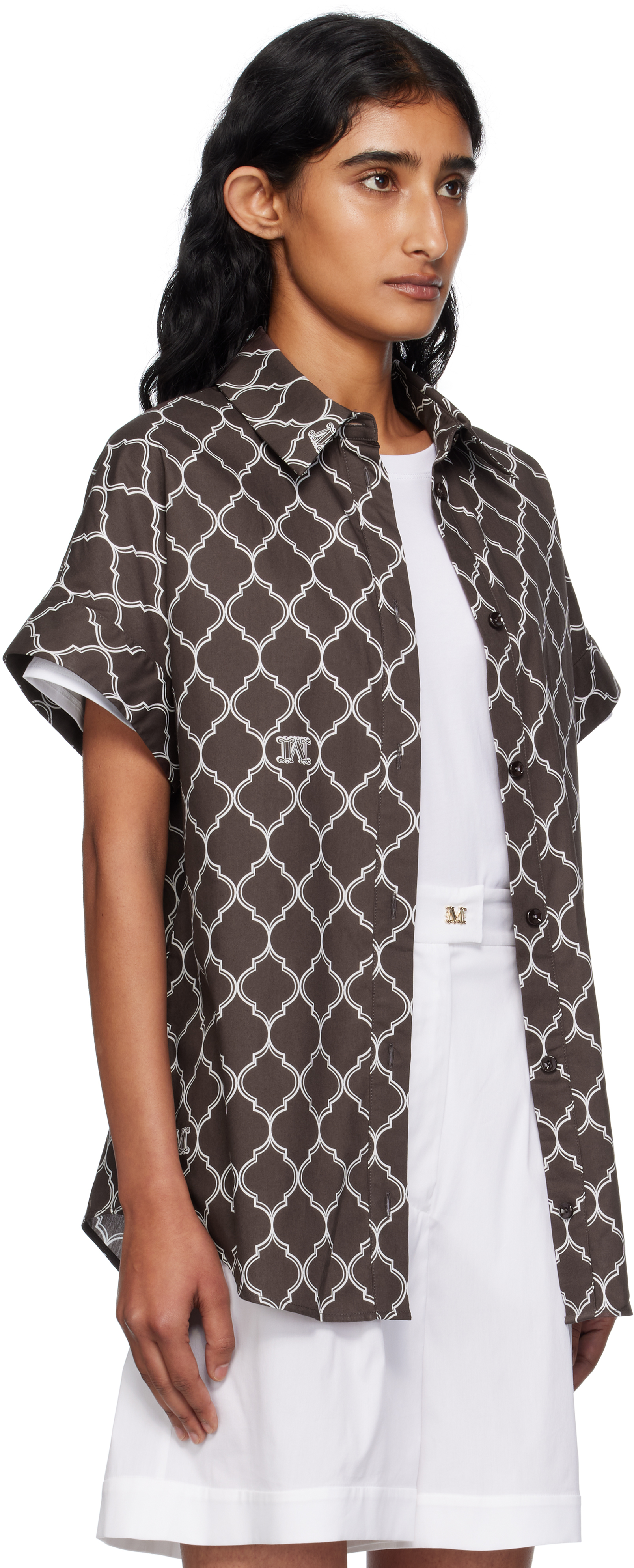 Max Mara Brown & White Sponda Shirt In Brown