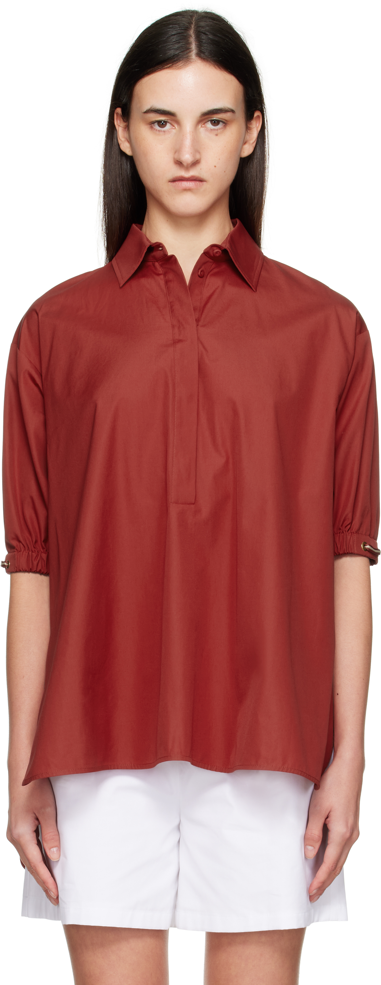 Max Mara Lapel Short-sleeved Shirt In Brown