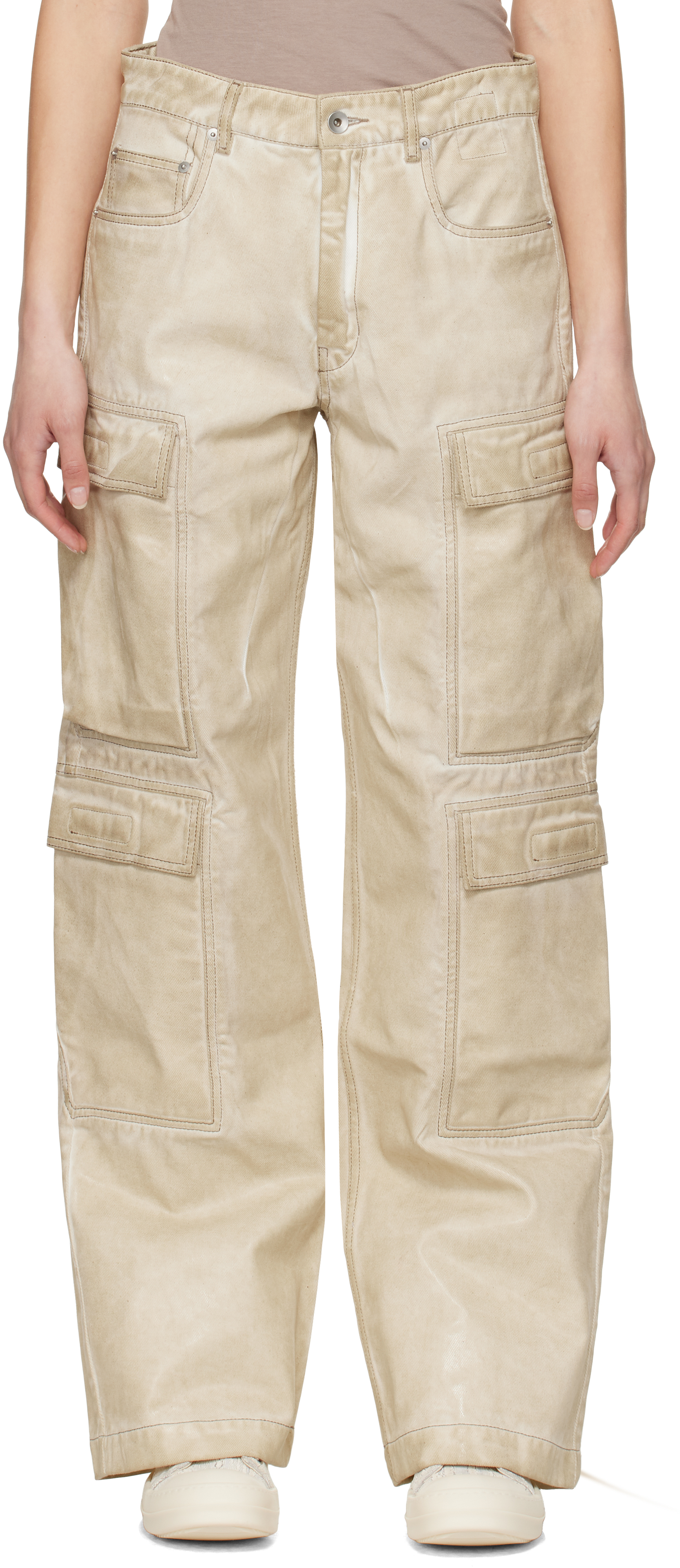 Beige Hollywood Double Cargo Jeans by Rick Owens DRKSHDW on Sale