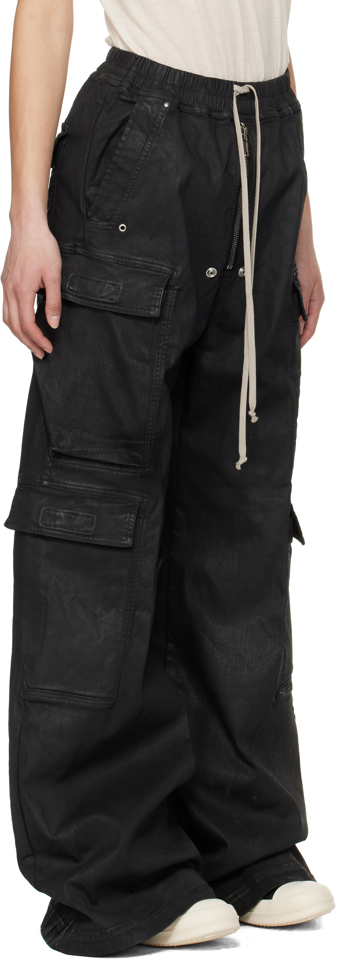Rick Owens Drkshdw Black Porterville Double Cargo Jumbo Belas Trousers In 99 Black/black