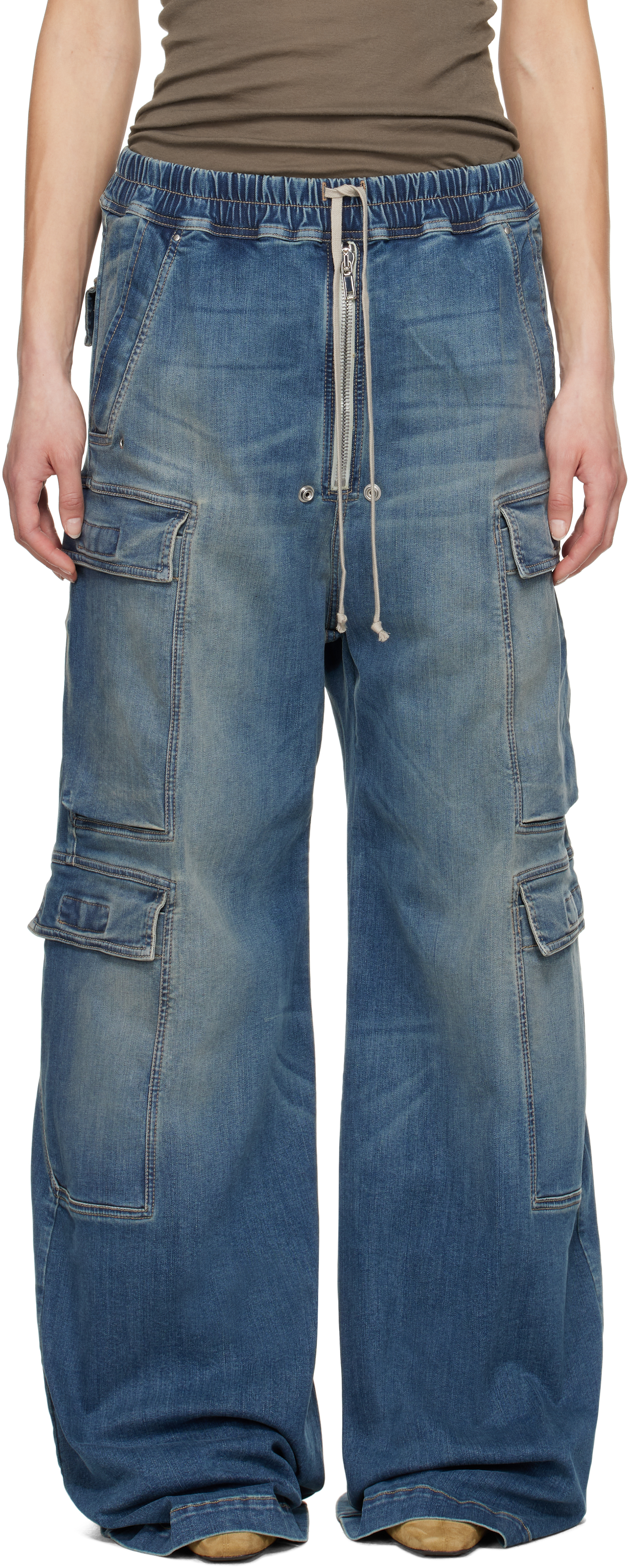 RICK OWENS Hollywood Double Jumbo Belas デニムカーゴパンツ Rick Owens DRKSHDWのブラック Hollywood Double Jumbo Belas