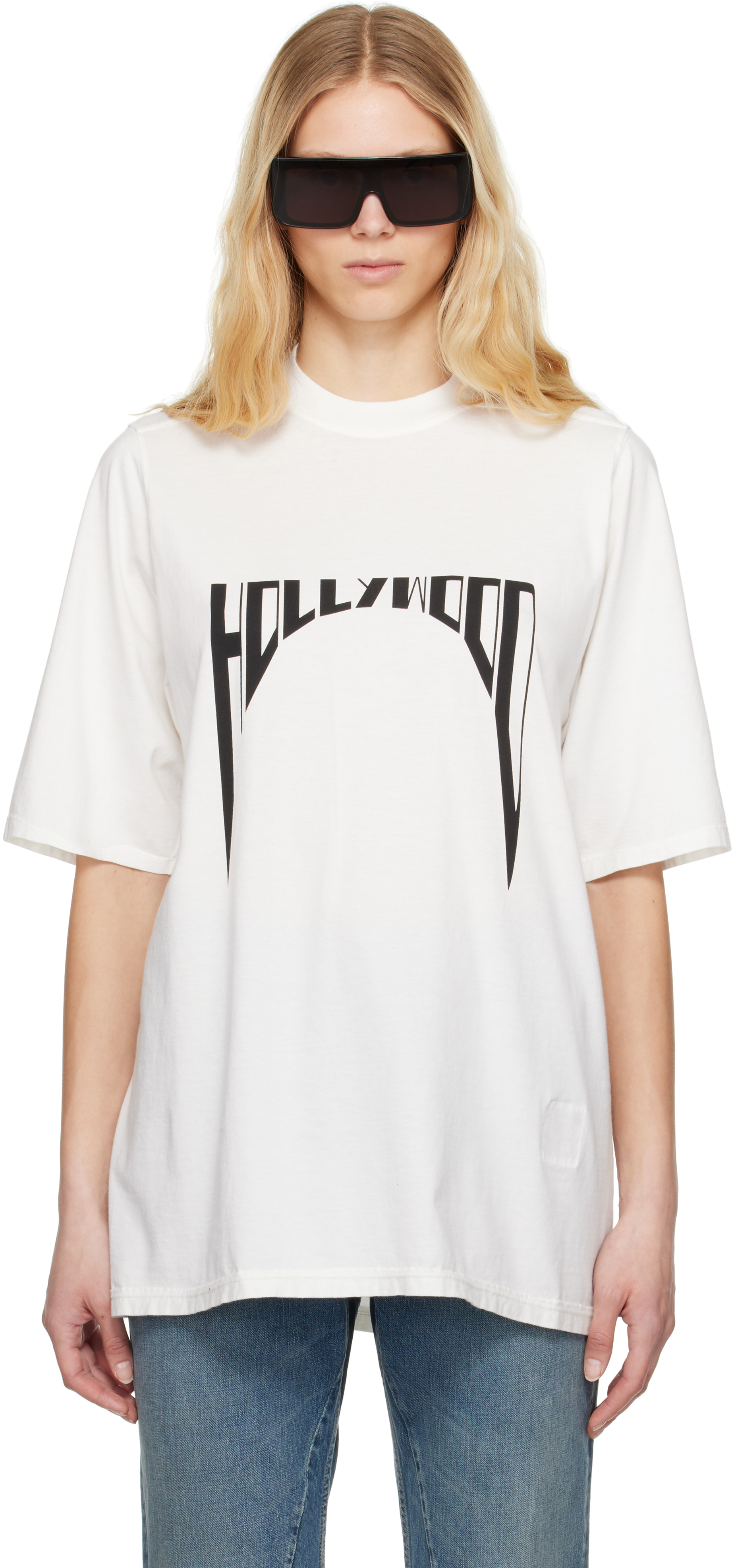 関送込【RICK OWENS】DRKSHDW Hollywood ジャンボTシャツ 半袖 Rick Owens DRKSHDWのオフホワイト Hollywood Jumbo 半袖Tシャツ