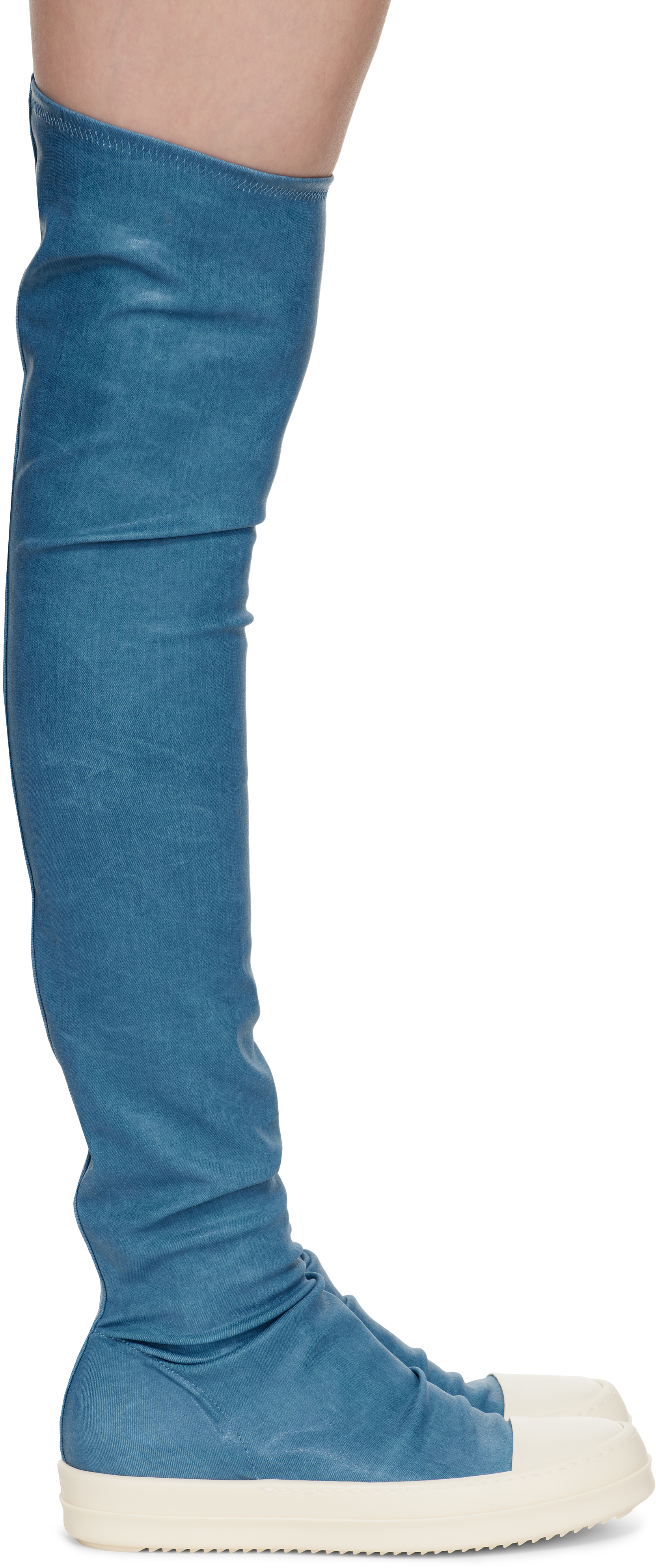 Rick Owens Drkshdw Blue Hollywood High Sock Sneaks Tall Boots