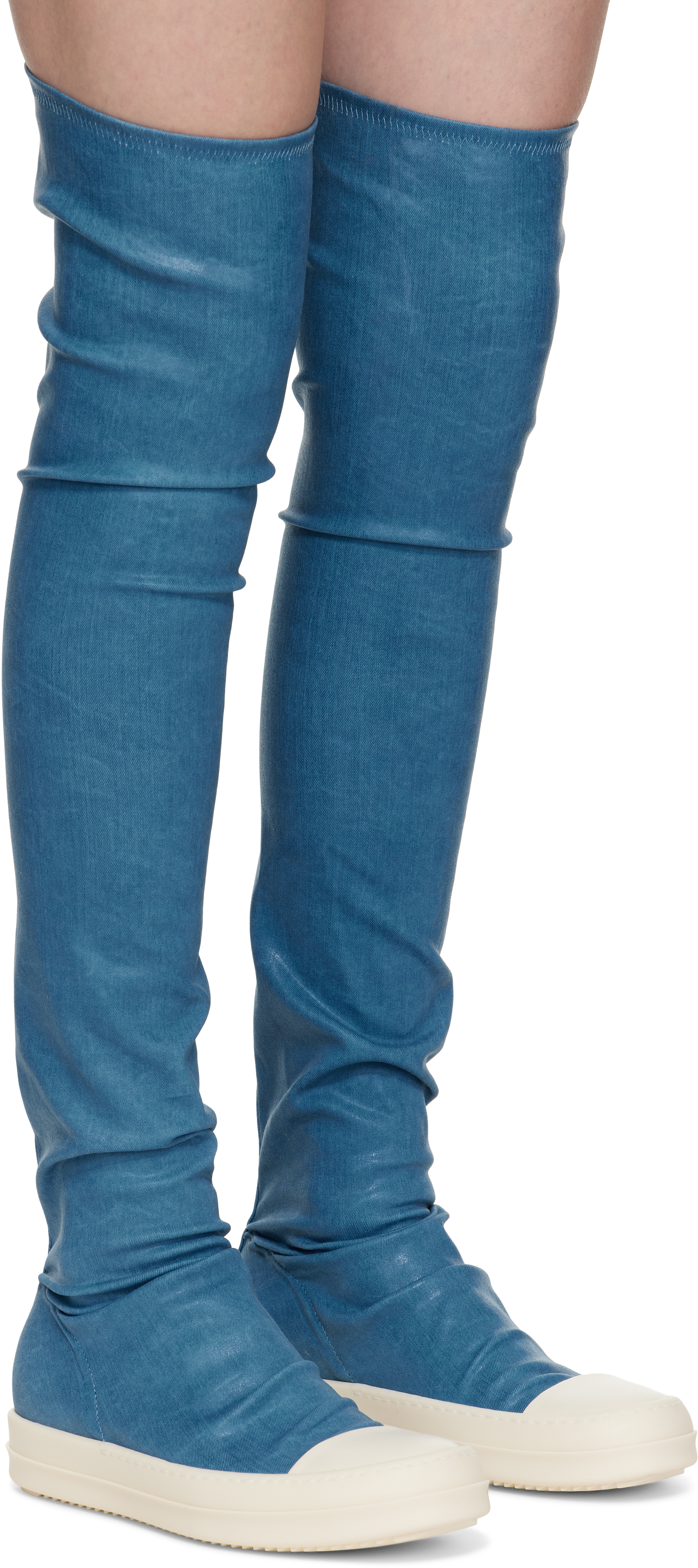 Rick Owens Drkshdw Blue Hollywood High Sock Sneaks Tall Boots