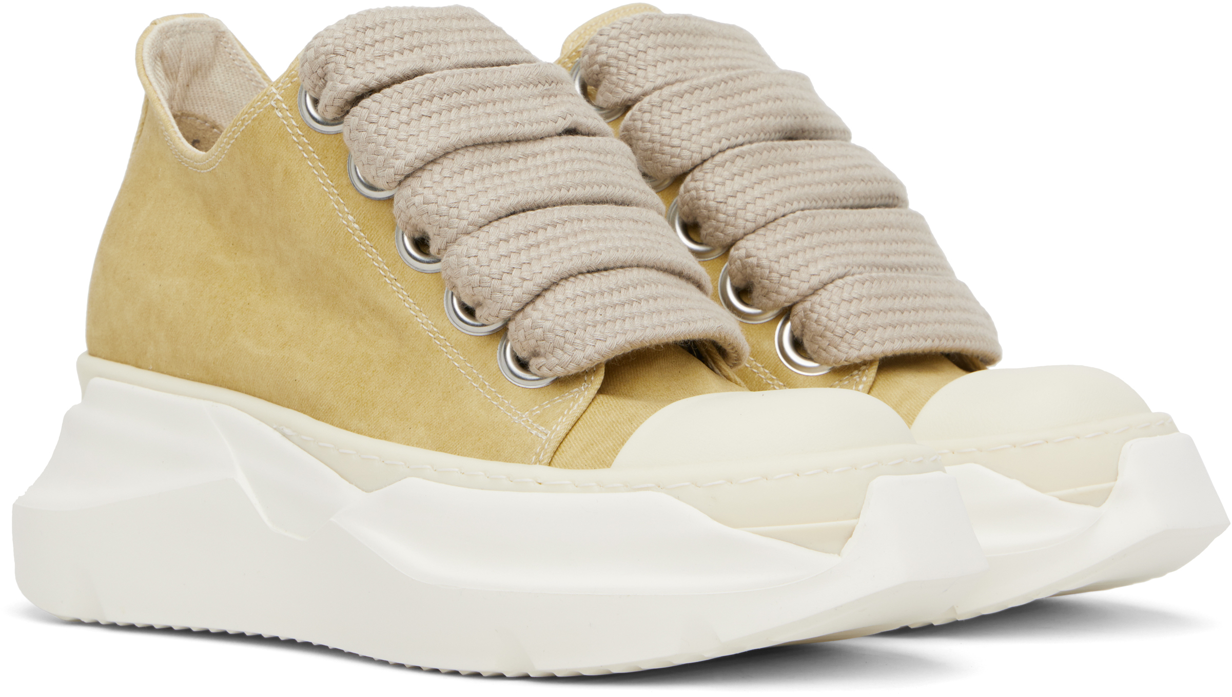 Rick Owens Drkshdw Beige Hollywood Jumbo Laces Abstract Low Sneak Sneakers In Gold