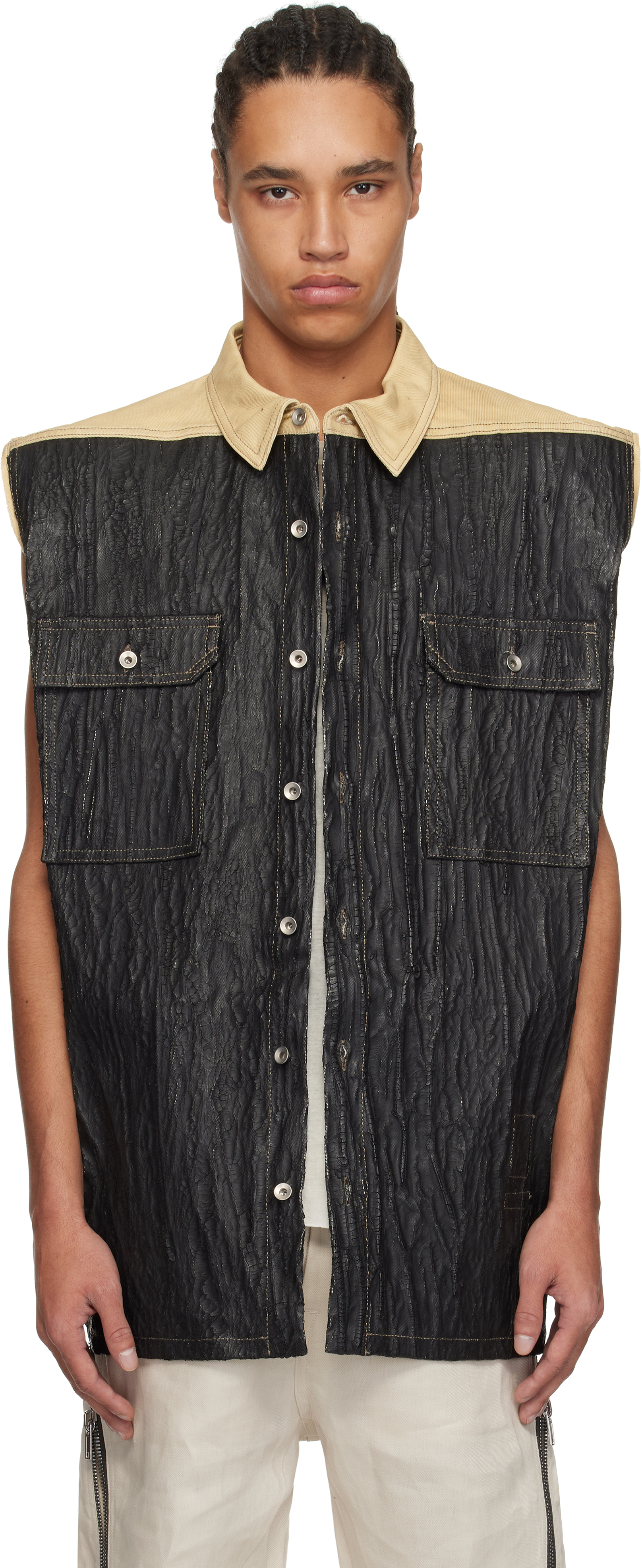 RICK OWENS DRKSHDW BLACK & BEIGE HOLLYWOOD TOMMY JUMBO DENIM VEST