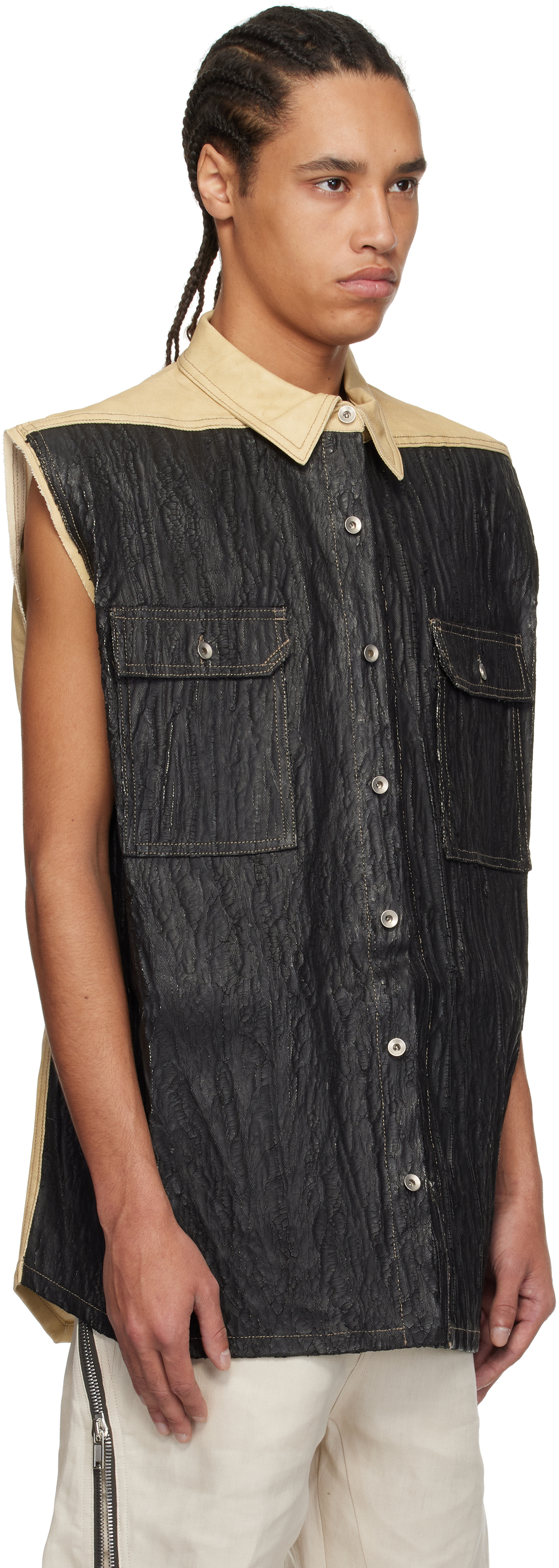 Shop Rick Owens Drkshdw Black & Beige Hollywood Tommy Jumbo Denim Vest In 8109 Parchment/black