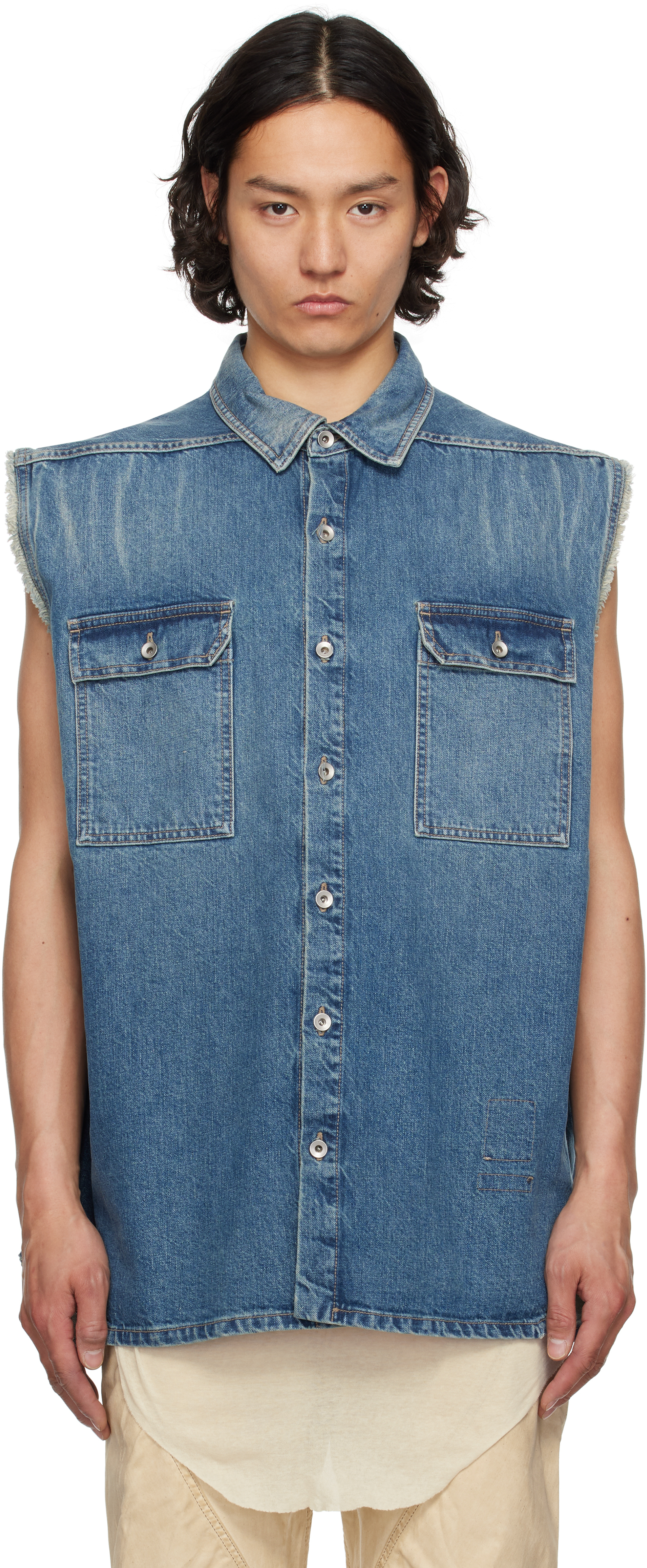 Shop Rick Owens Drkshdw Indigo Hollywood Sl Tommy Jumbo Denim Overshirt In 06 Washed Indigo