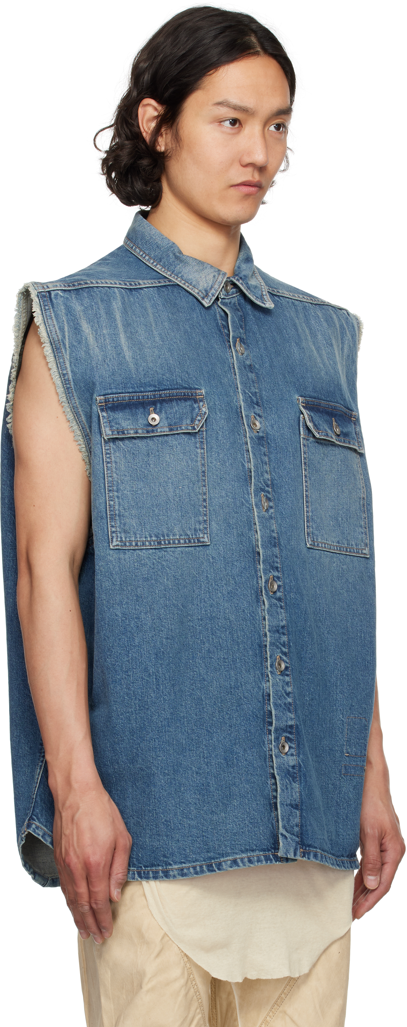 Shop Rick Owens Drkshdw Indigo Hollywood Sl Tommy Jumbo Denim Overshirt In 06 Washed Indigo