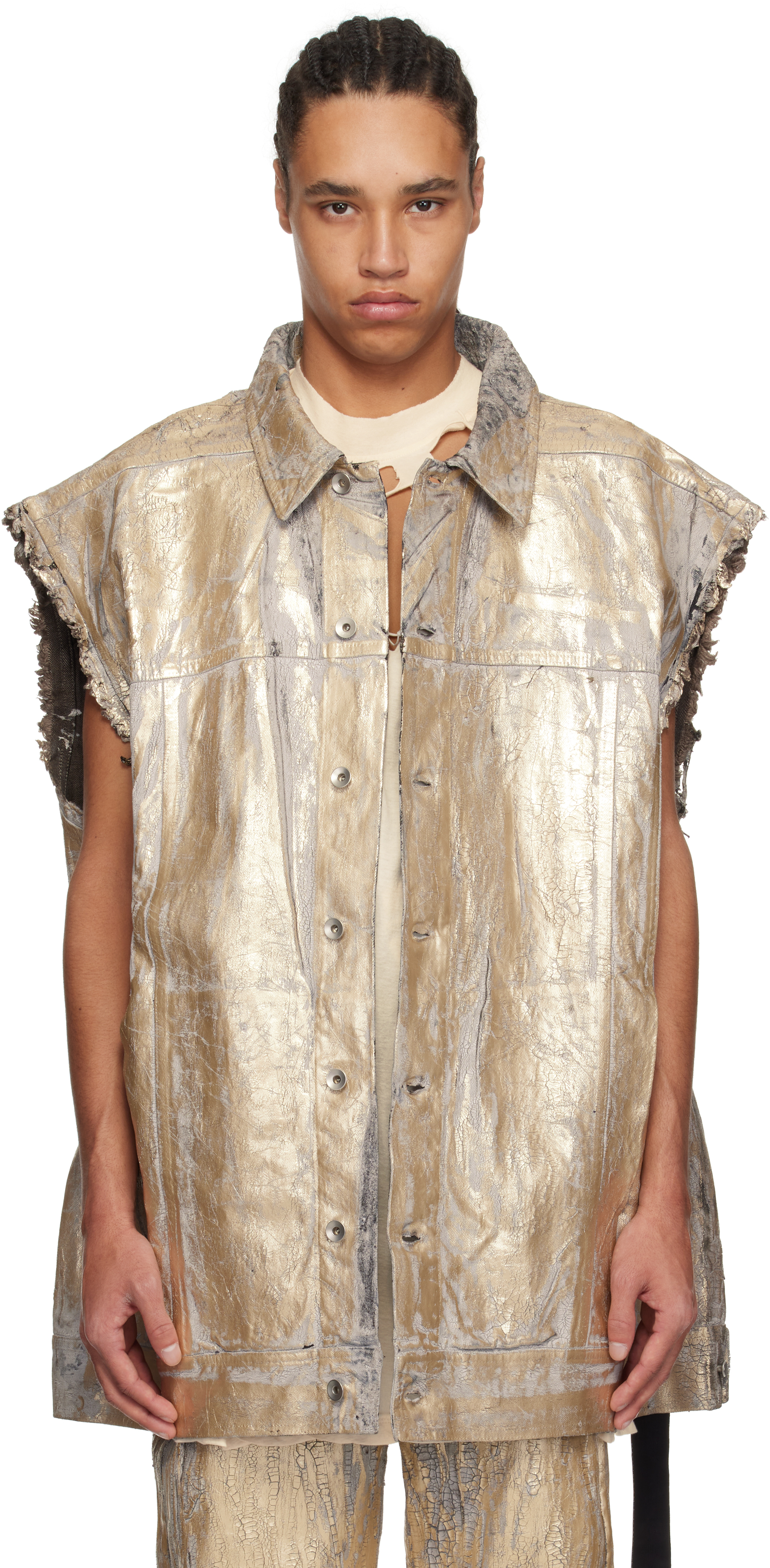 Gold Hollywood Jumbo Worker Denim Vest