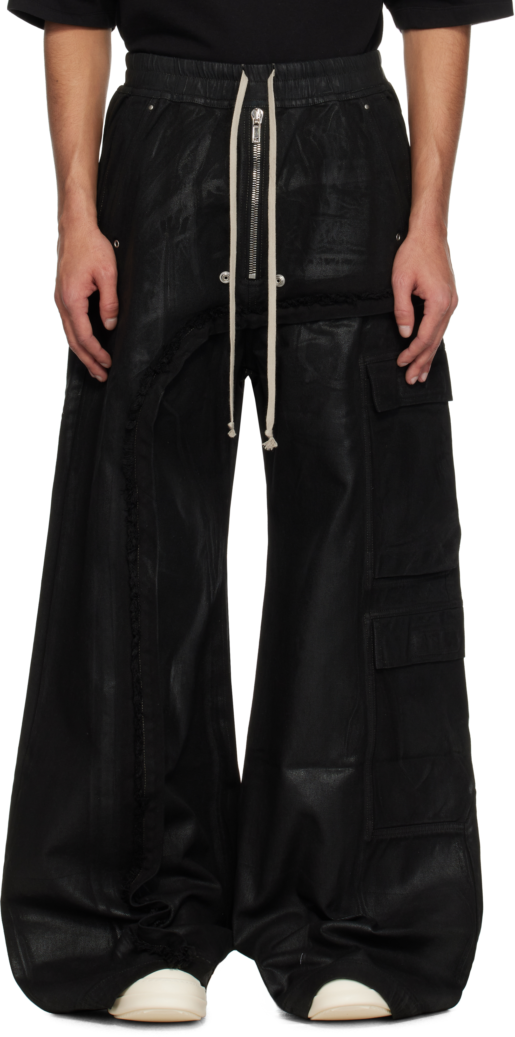 Gray Hollywood Imbalanced Double Cargo Jumbo Belas Denim Pants