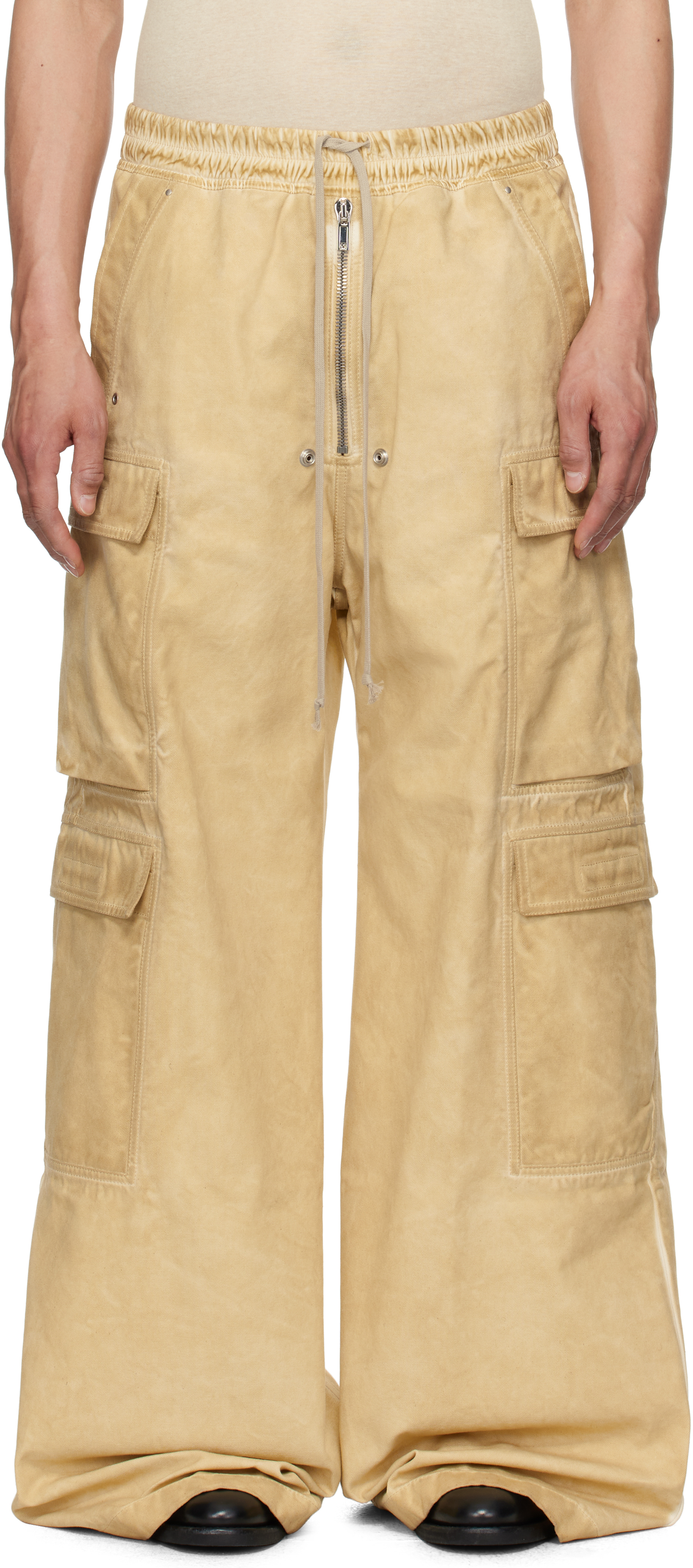 Rick Owens DRKSHDW: Beige Hollywood Double Cargo Jumbo Belas Rick Owens DRKSHDW: Beige Hollywood Double Cargo Jumbo Belas