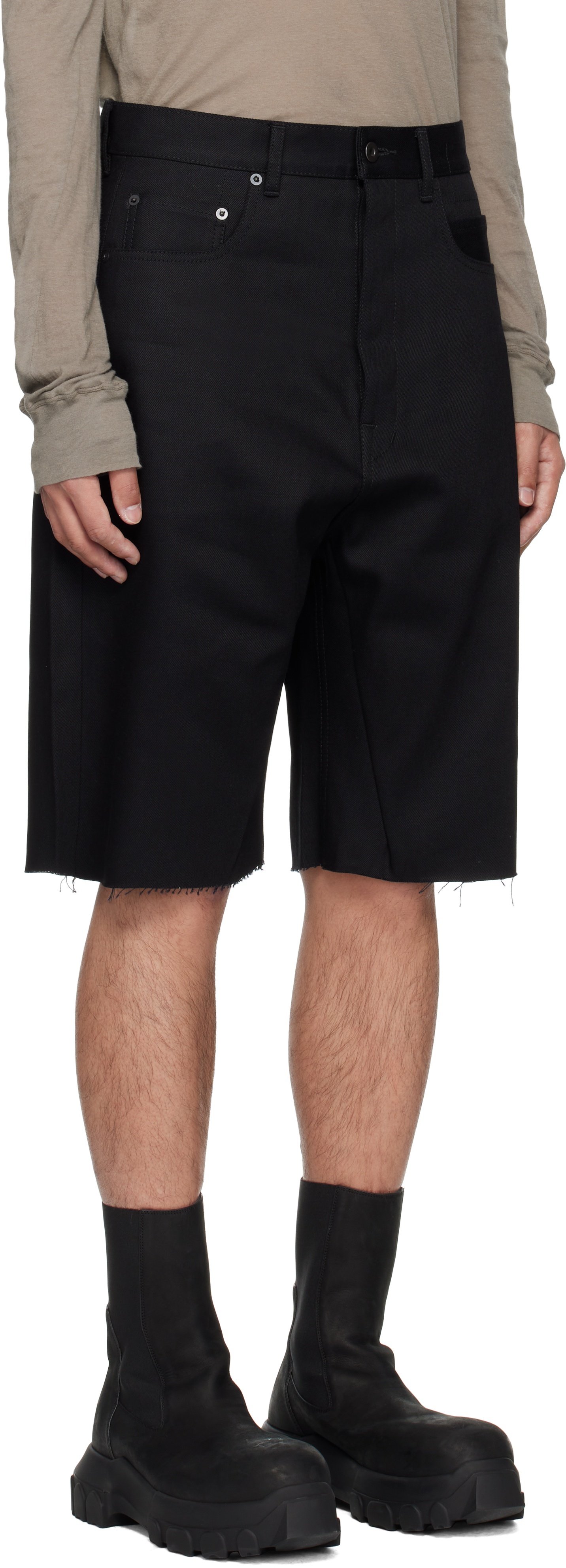Rick Owens Drkshdw Black Hollywood Geth Cutoffs Denim Shorts In Black