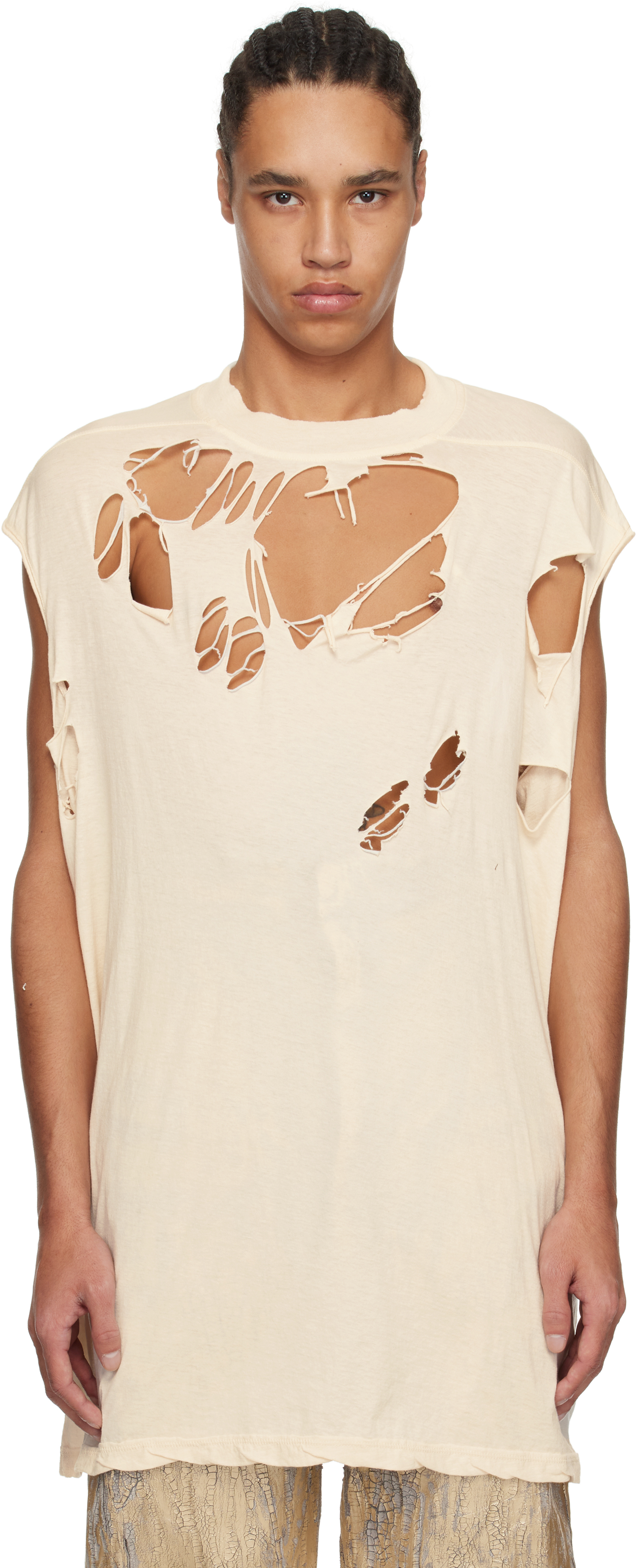 【RICK OWENS DRKSHDW】Hollywood ボックスカット クルーネックT Rick Owens DRKSHDWのオフホワイト Hollywood Tarp Tシャツが