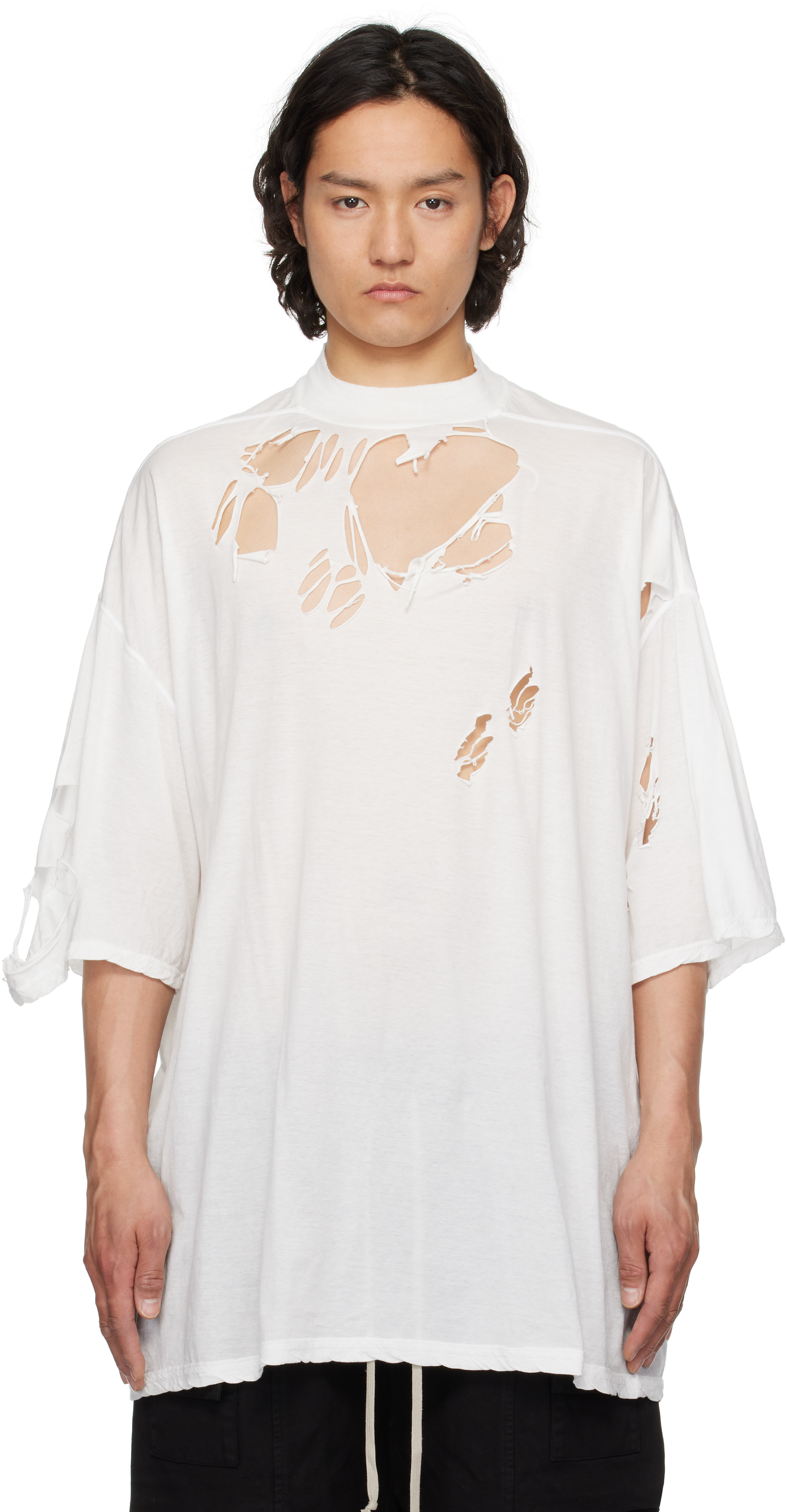 Rick Owens DRKSHDW: オフホワイト Hollywood Tommy Tシャツ Rick Owens DRKSHDW: オフホワイト Hollywood Tommy Tシャツ
