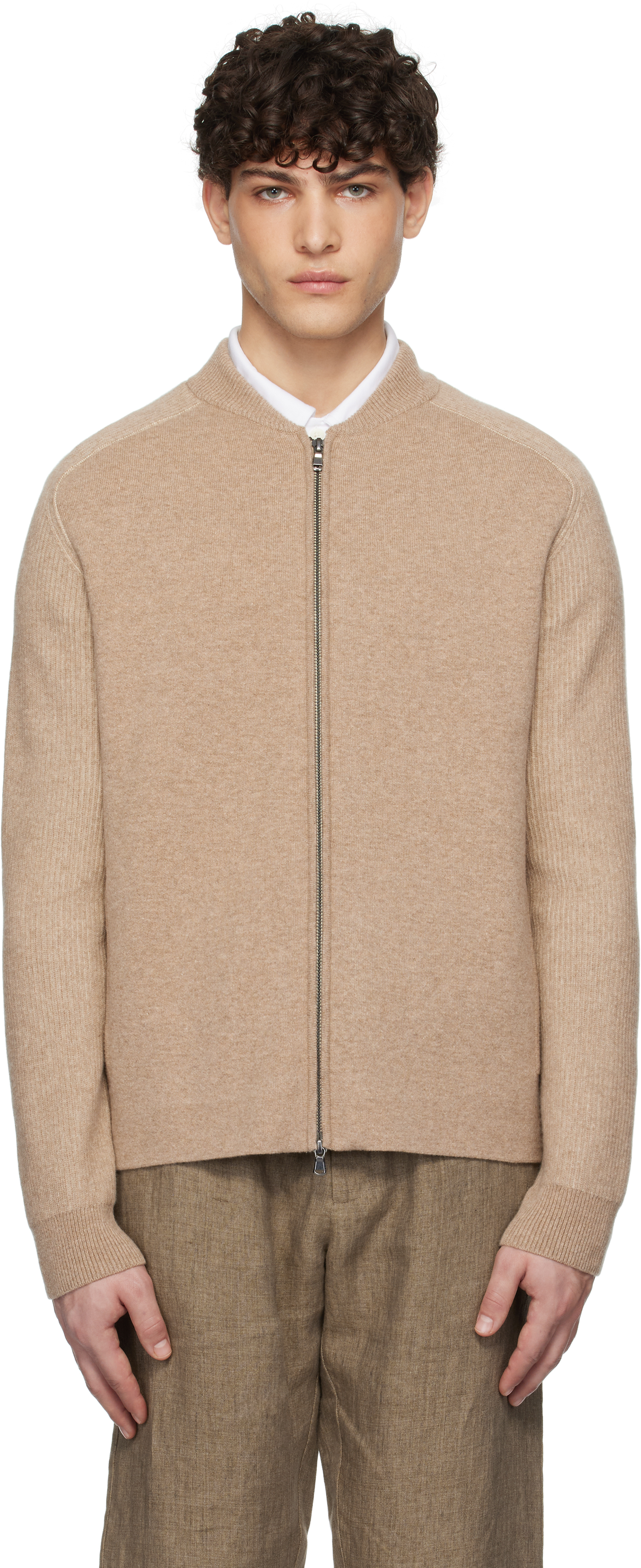 Beige Double Faced Bomber Jacket