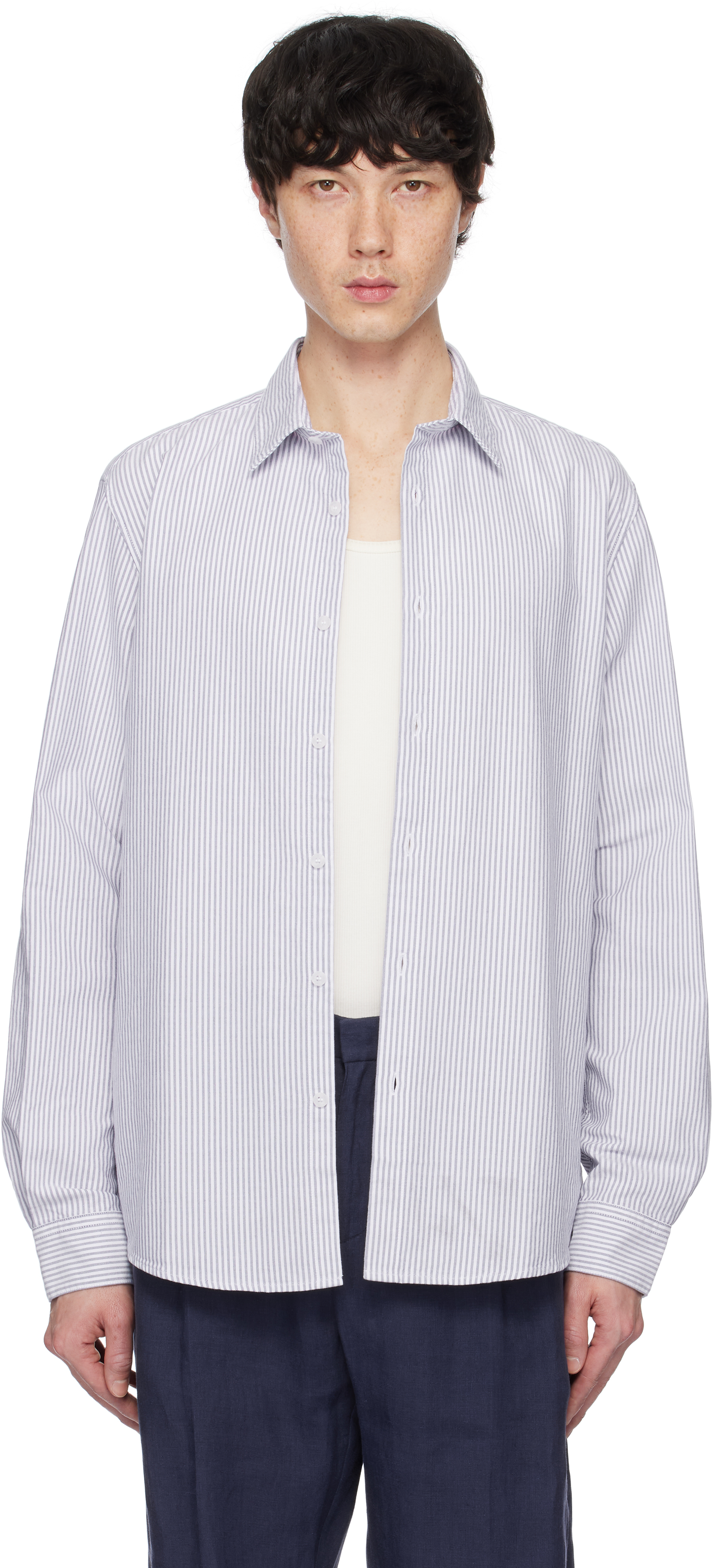 White & Navy Oxford Shirt