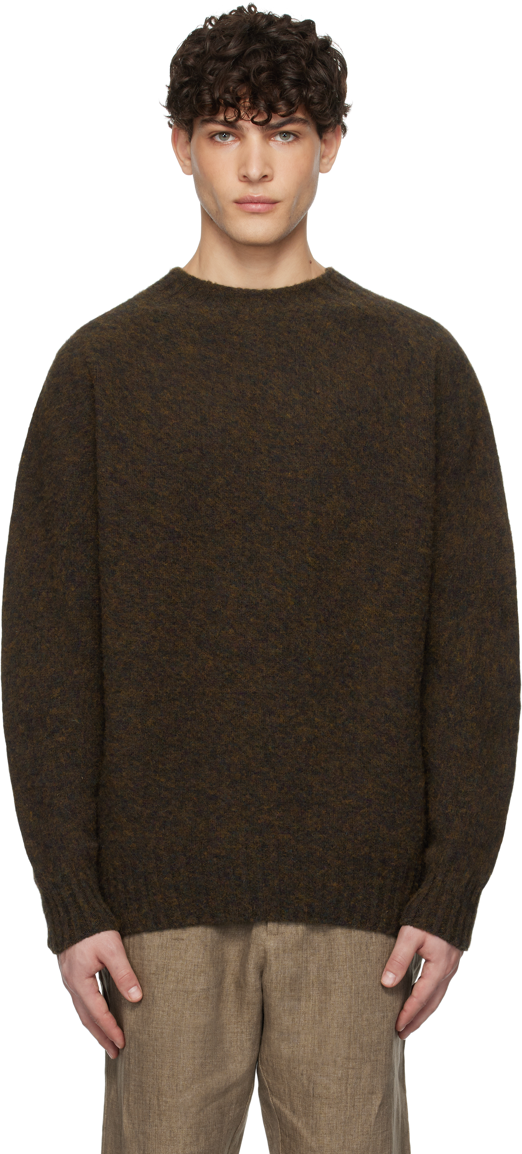 Brown Shetland Crew Neck Sweater