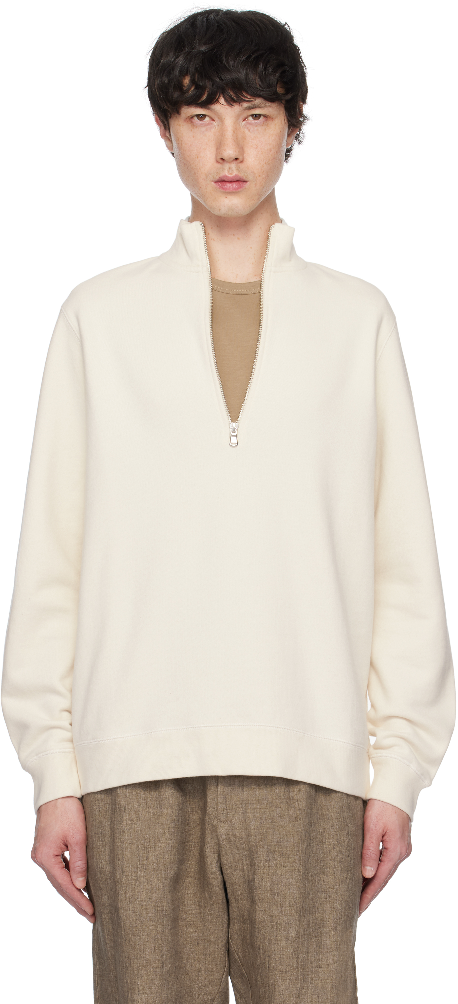 Beige Half-Zip Loopback Sweatshirt