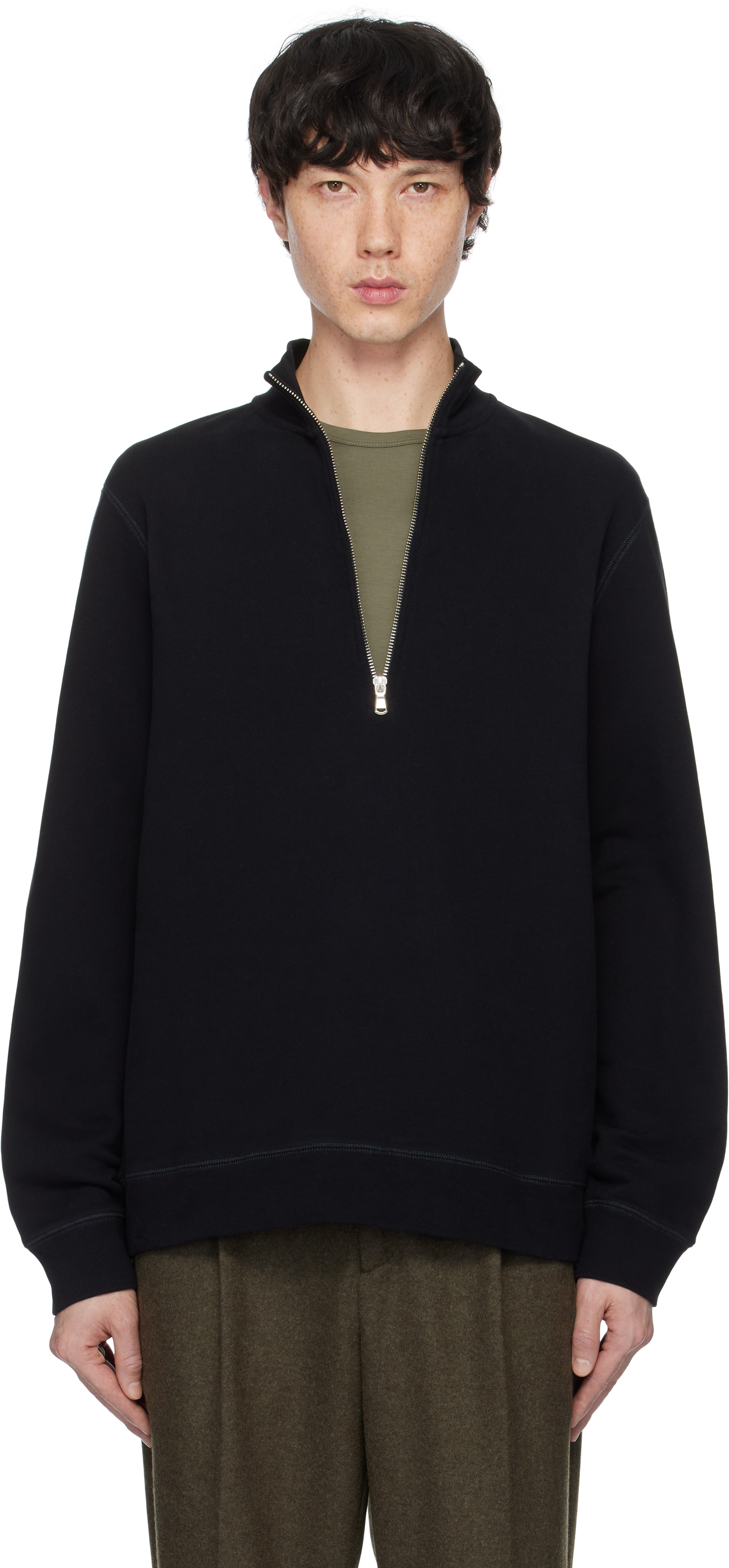 Black Half-Zip Loopback Sweatshirt