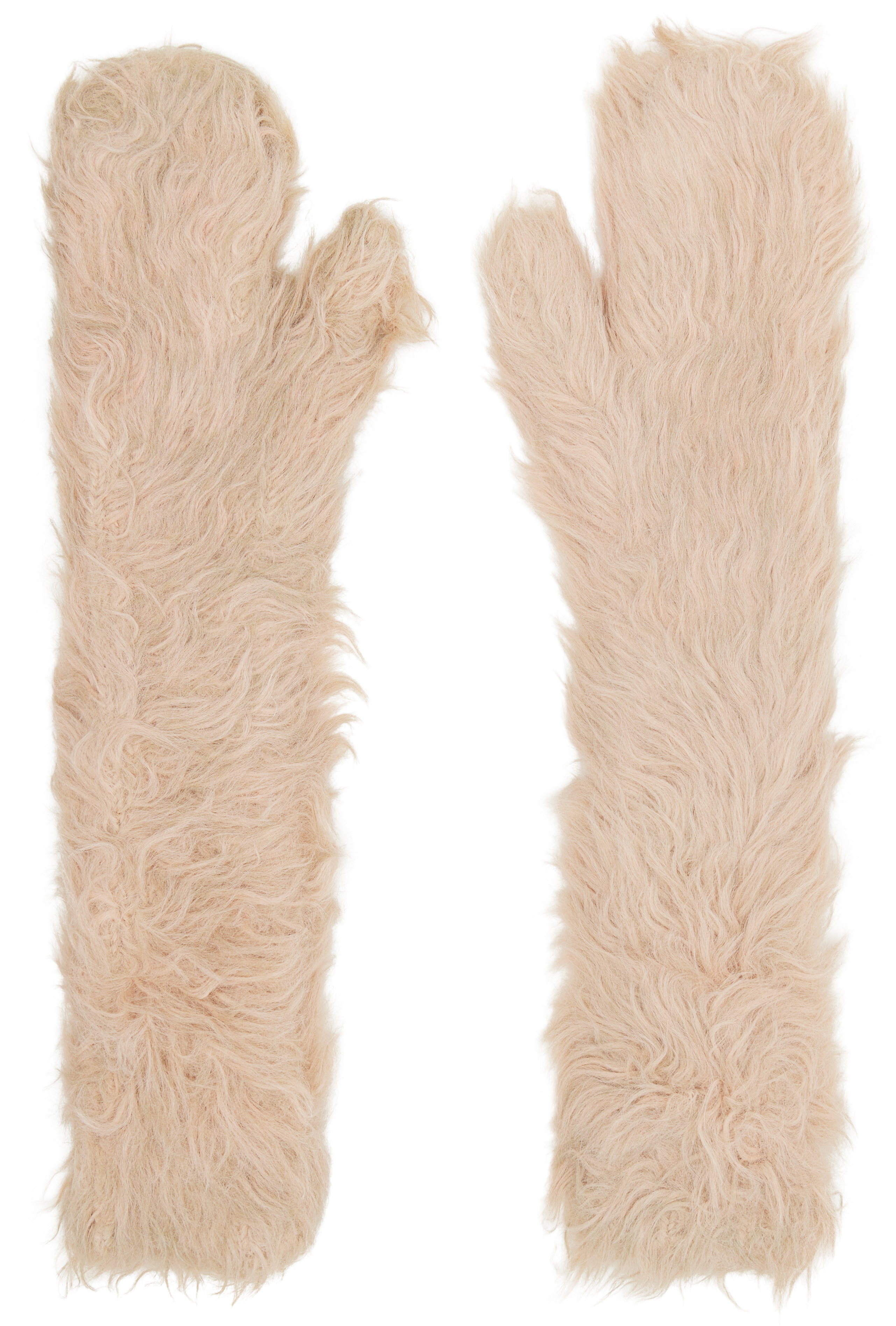 Beige Fluffy Mitts