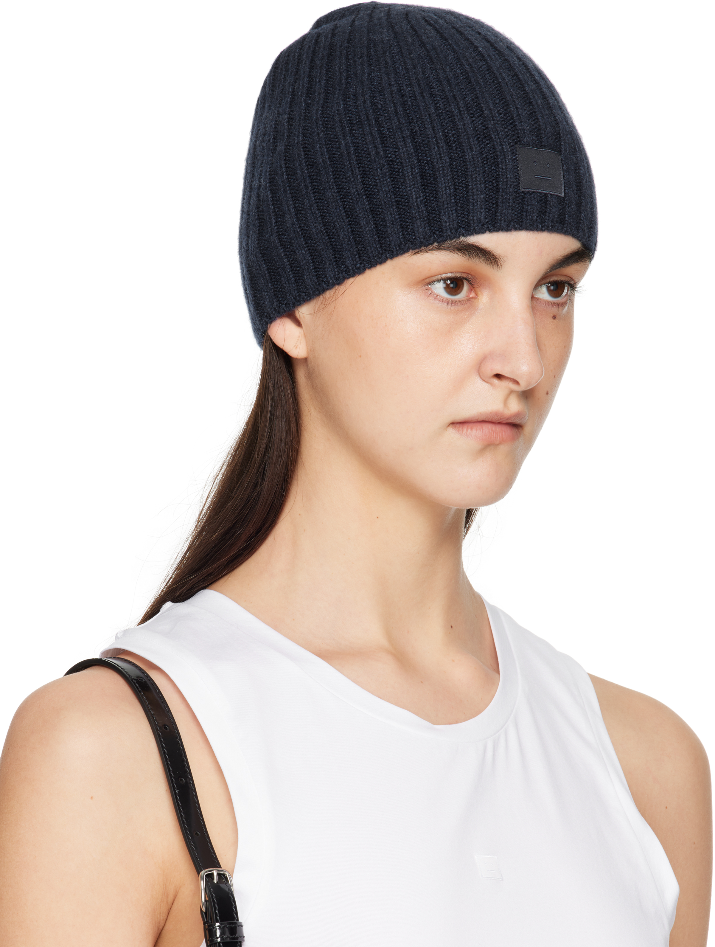 Acne Studios Navy Knitted Beanie In Ahe Navy Melange