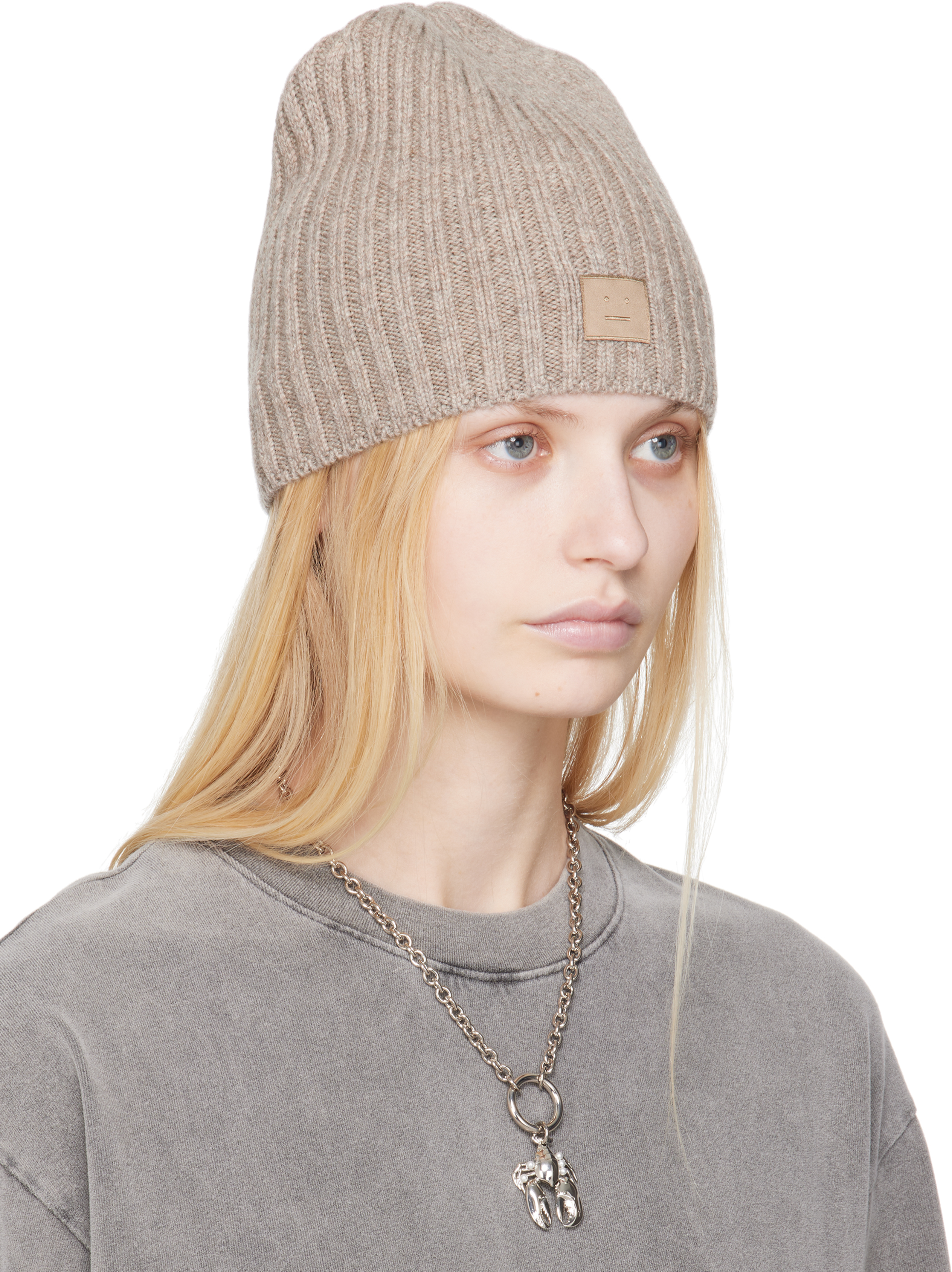 Acne Studios Gray Knitted Beanie In Drn Greige Melange