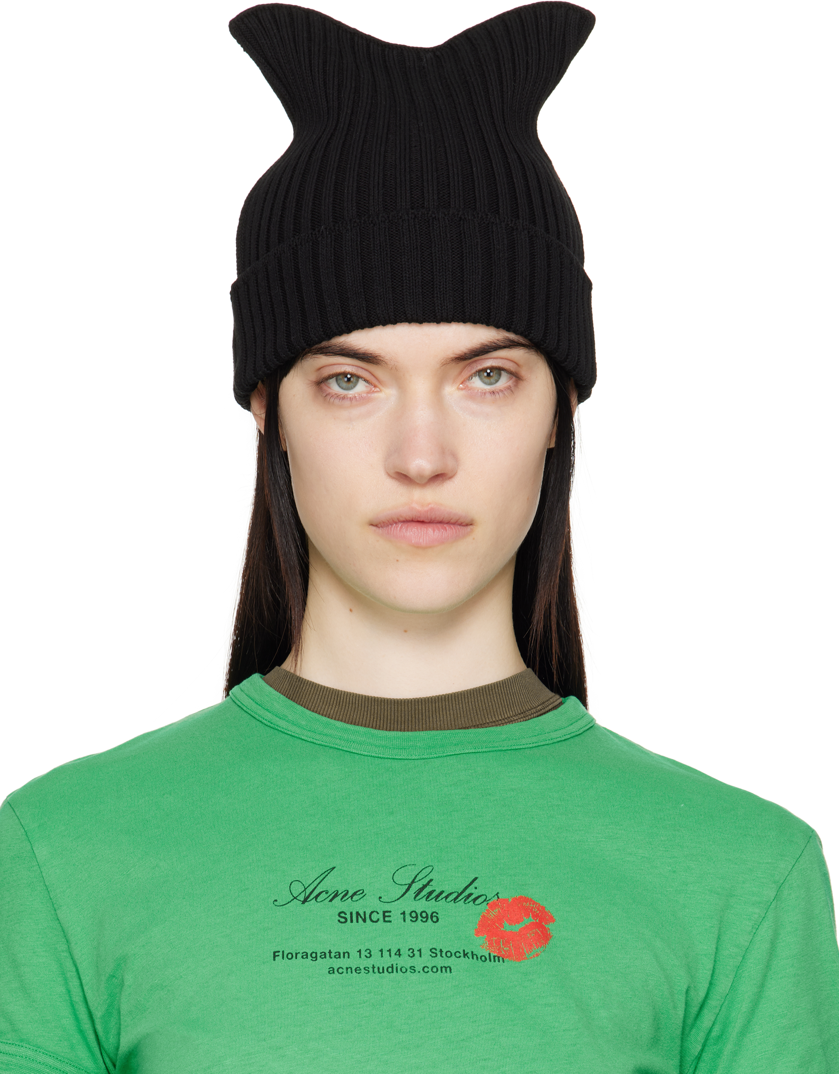 Black Ribbed Square Beanie