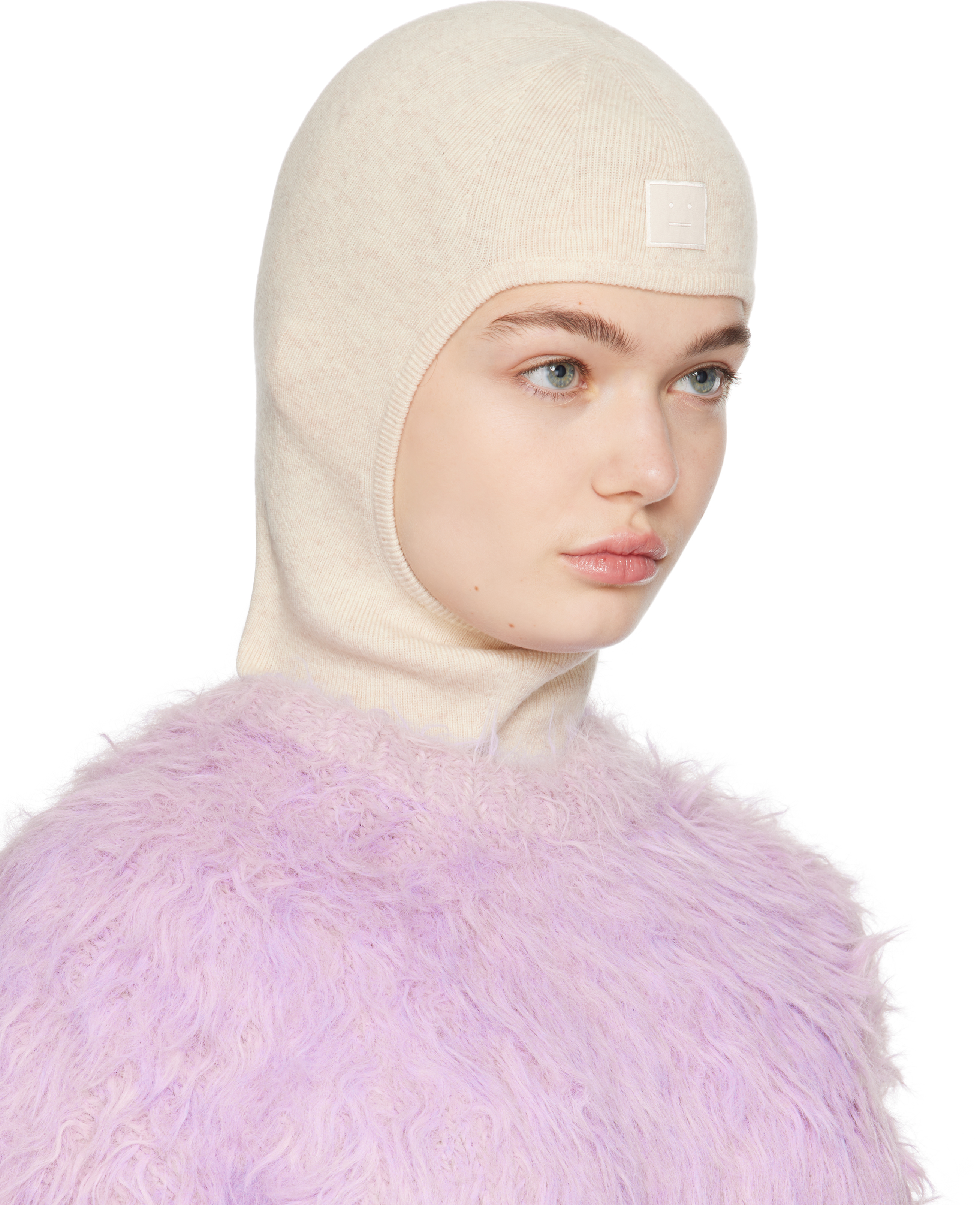 Acne Studios Beige Face Logo Balaclava In 633 Oatmeal Melange