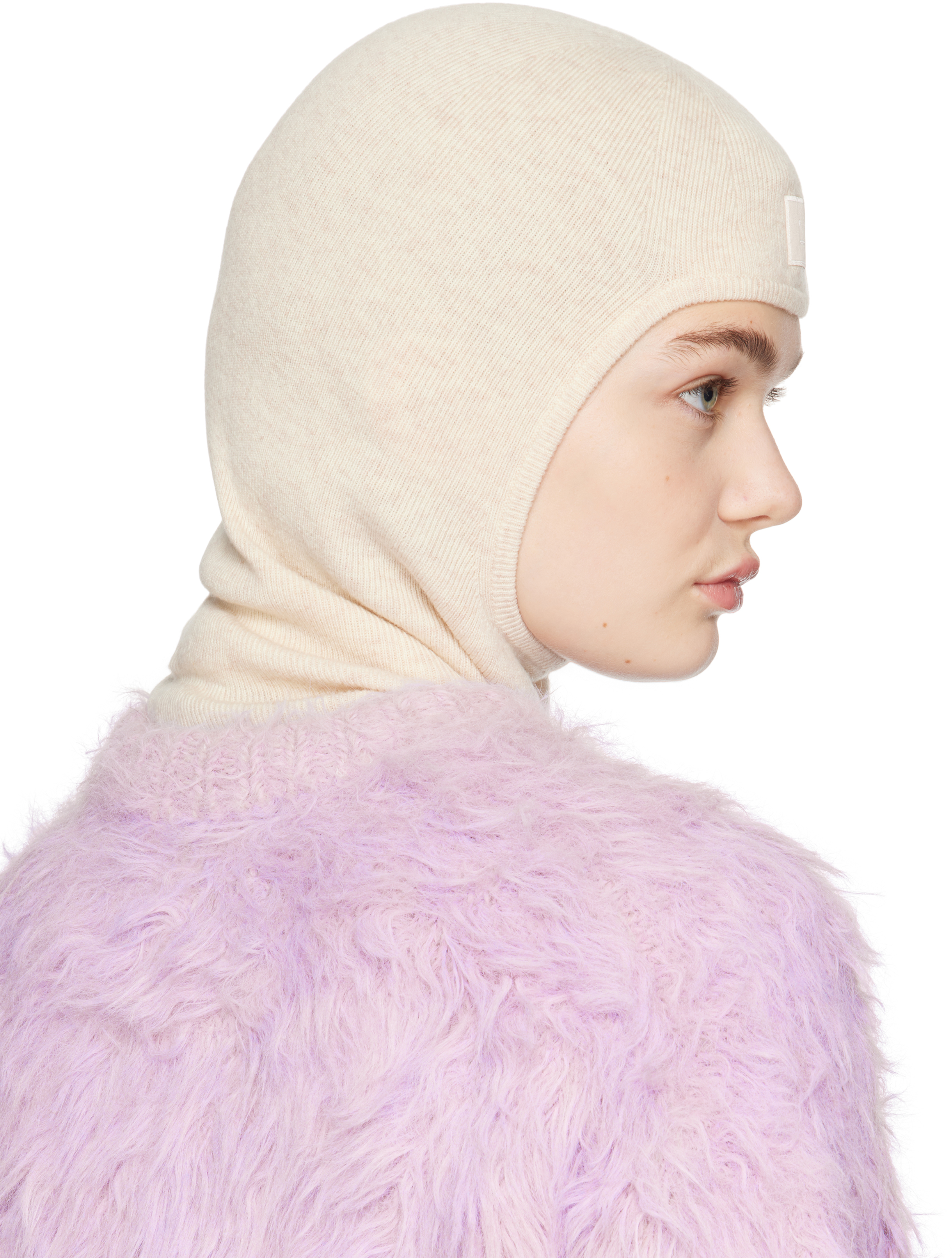 Acne Studios Beige Face Logo Balaclava In 633 Oatmeal Melange